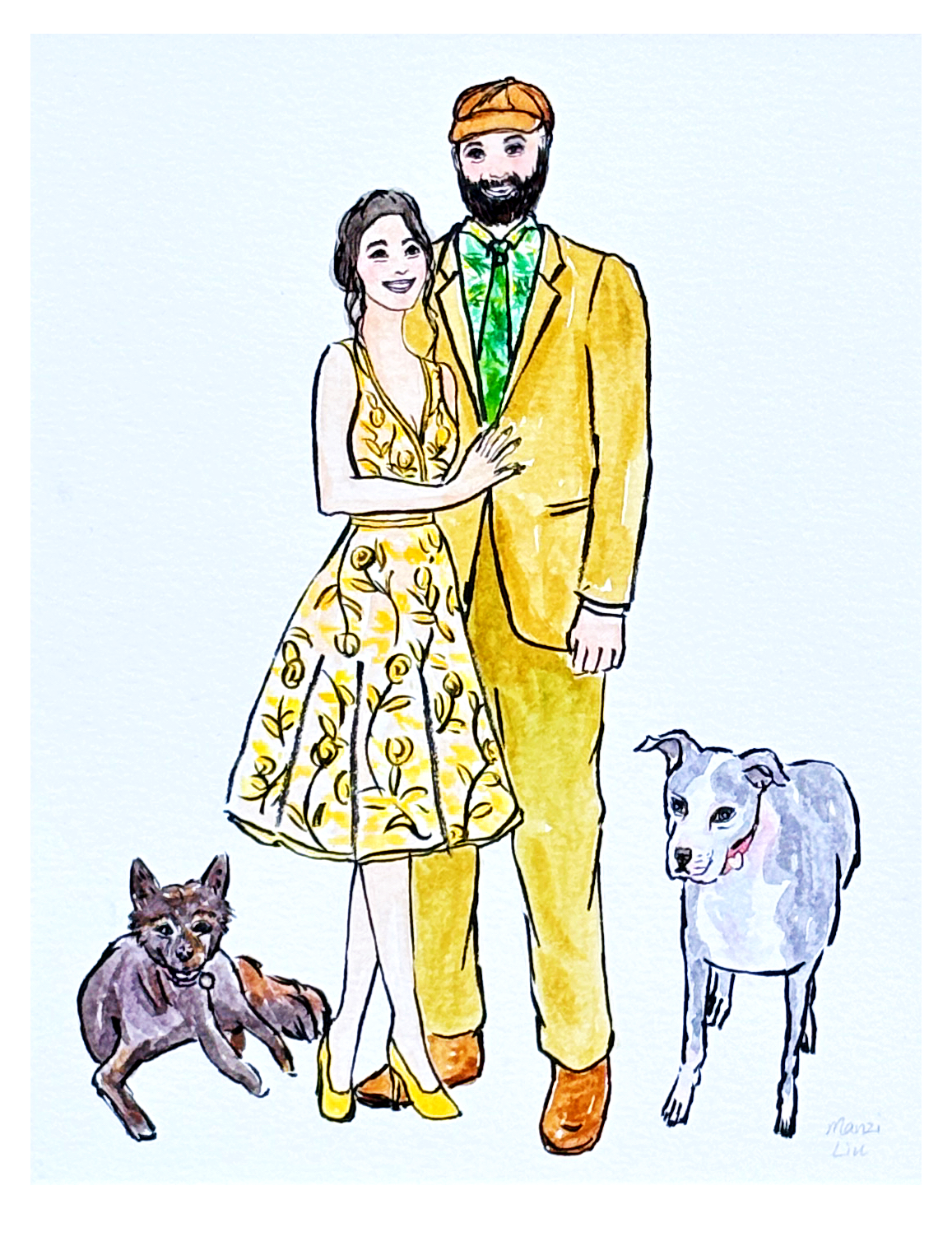 custom couple portrait pet portrait dog portrait cat watercolor illustration gift idea anniversary in florida.png