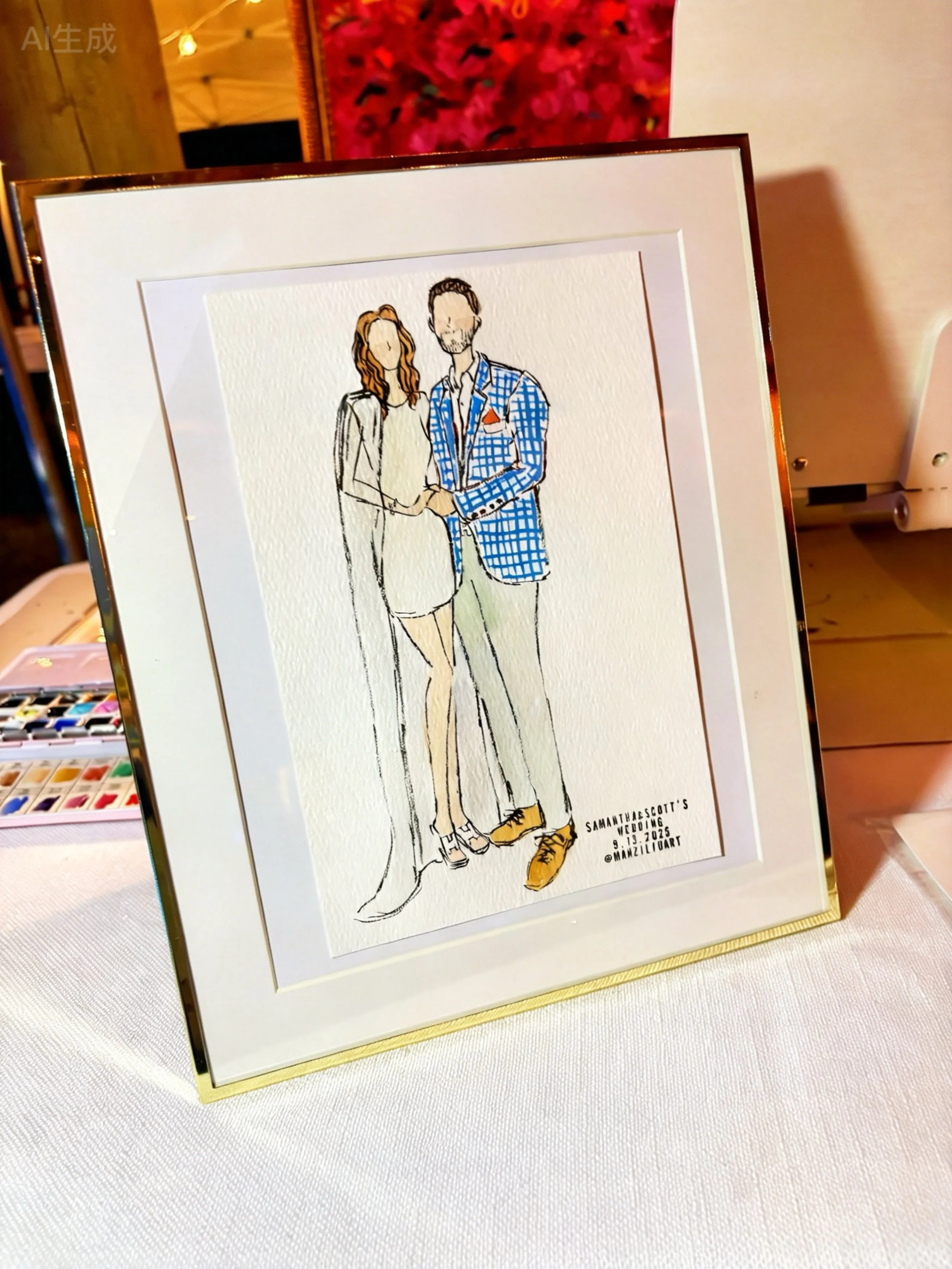 ive wedding couple watercolor painting fashion art wedding favor miami.J