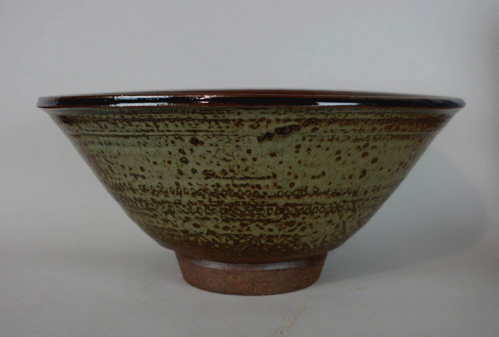 Tony Hall Bowl Ashglaze stone ware with tenmoku interior 14 x 32 cm £120.jpg