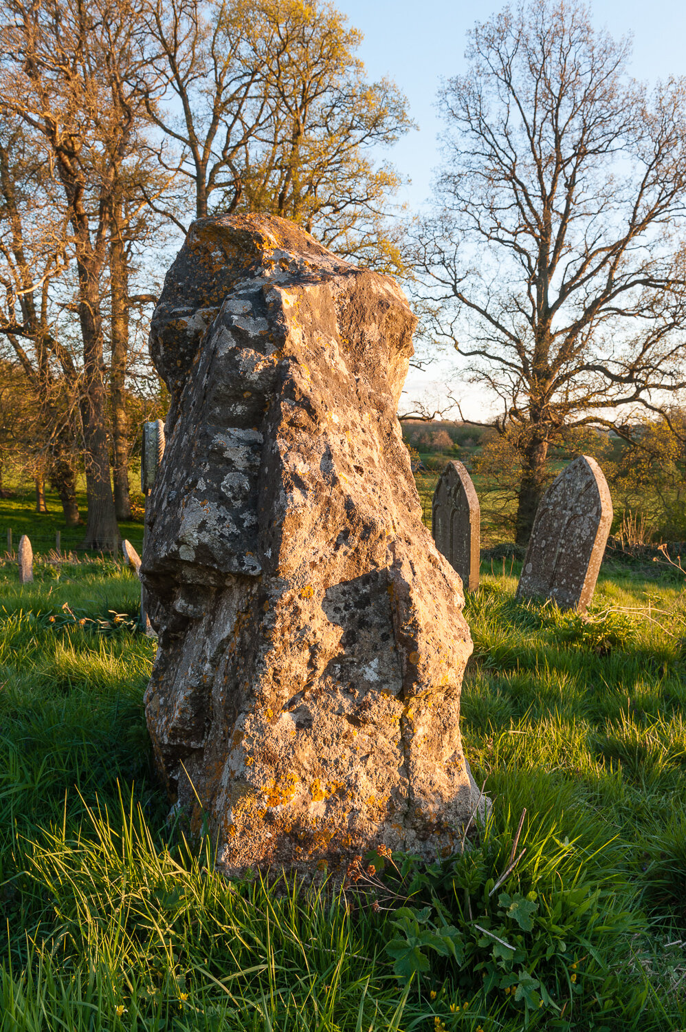 The menhir, now a gravestone, in St Stephen’s churchyard in Old Radnor
