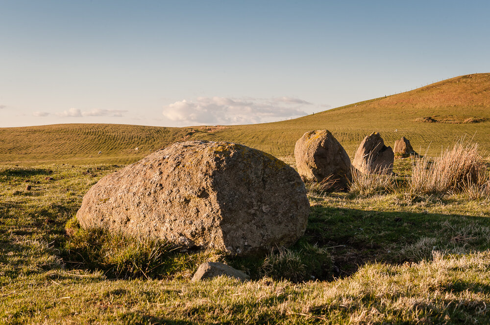Bryn-y-maen stone row - an alignment of stones pointing towards a burial mound
