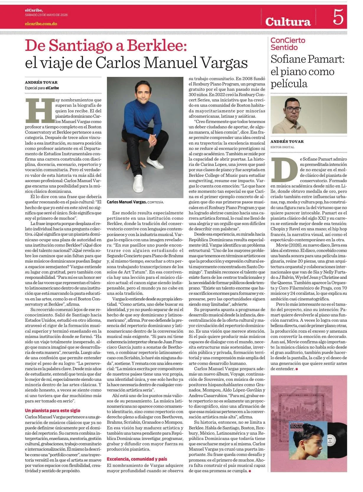Thank you to @elcariberd and @atovarzabaleta for such a wonderful and beautiful interview about the latest news in my career. I hope you get a chance to read it!

Here is a photo of the article, which can also be accessed online at https://www.elcari