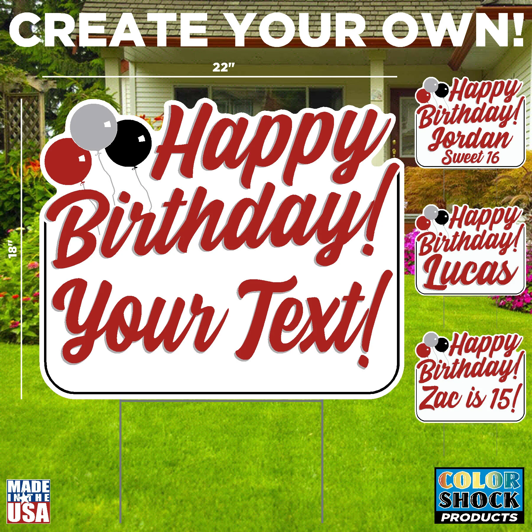 Happy Birthday Lawn Sign (RED) with Balloons - Add your own text ...