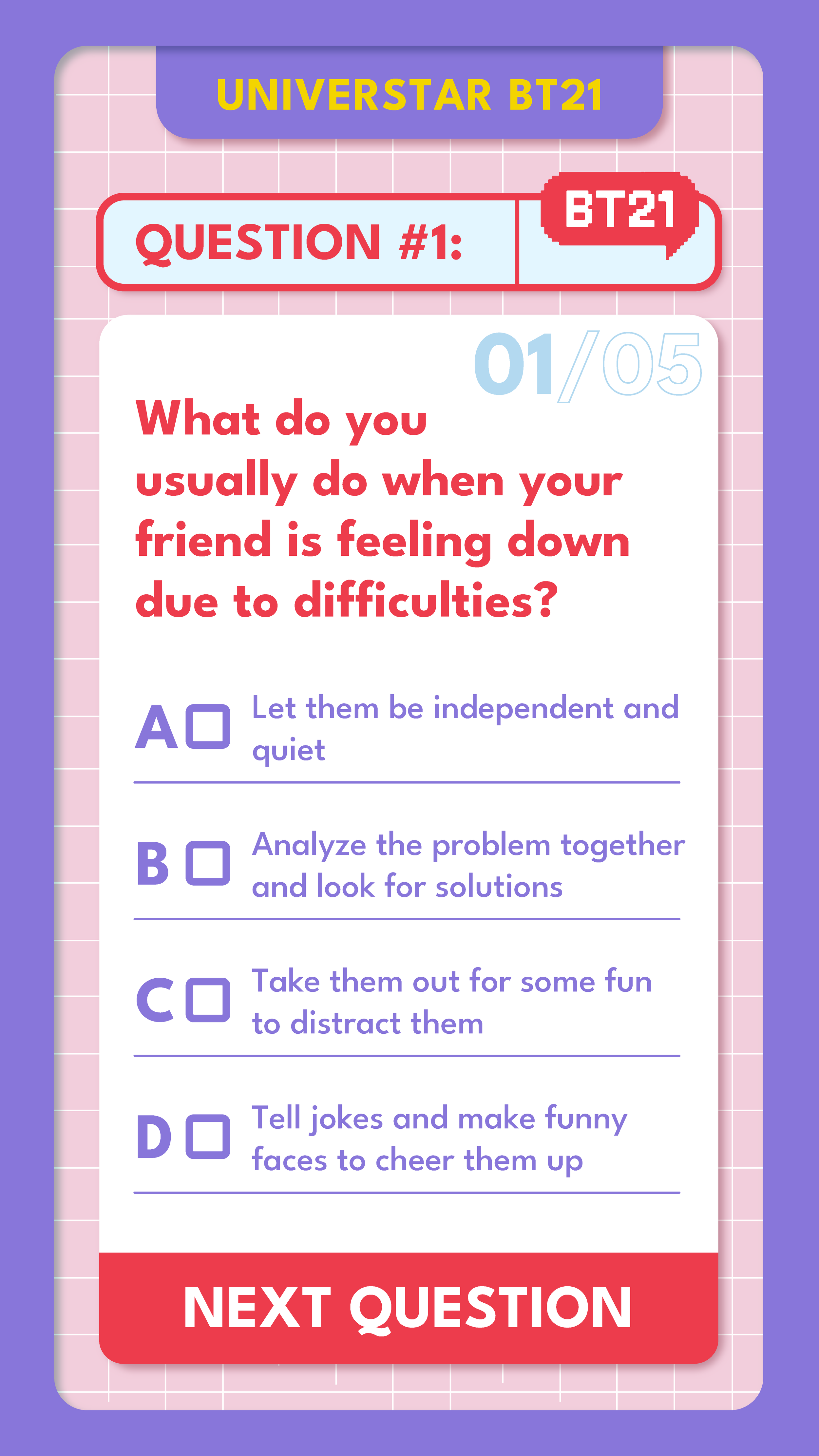 BT21 Personality Test Question Page