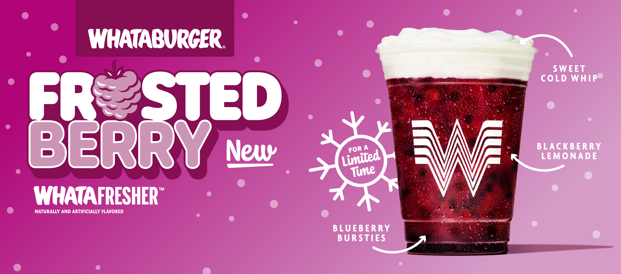 Whataburger Frosted Berry Whatafresher advertising photography, photographed by Austin-based commercial food and beverage photographer Leslie Grow.