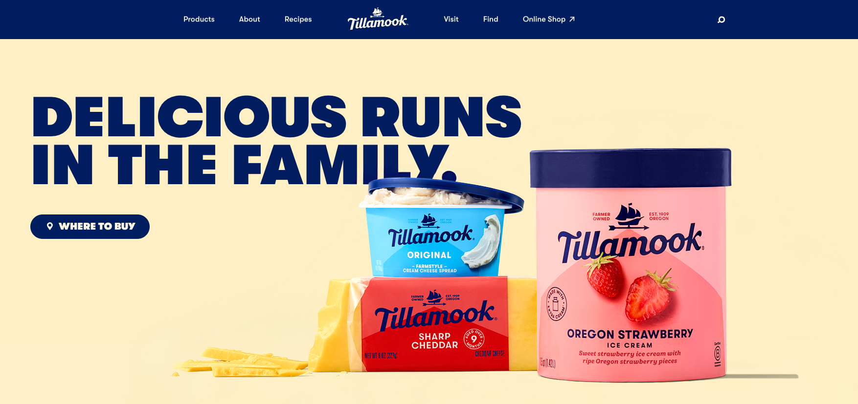 Tillamook cream cheese, cheddar and strawberry ice cream campaign hero