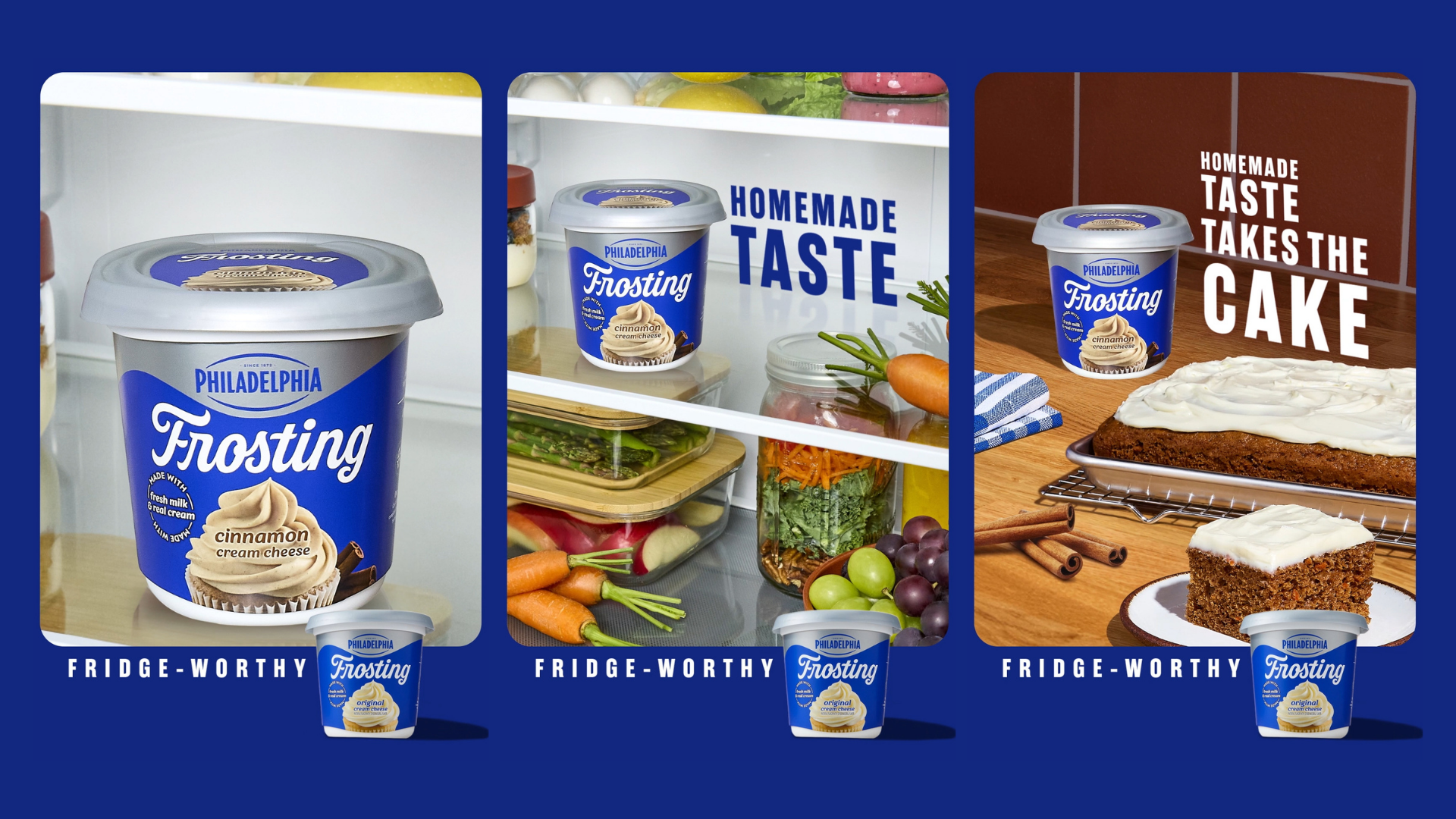 Philadelphia Cream Cheese Frosting Cinnamon flavor photographed to highlight the new flavor launch.