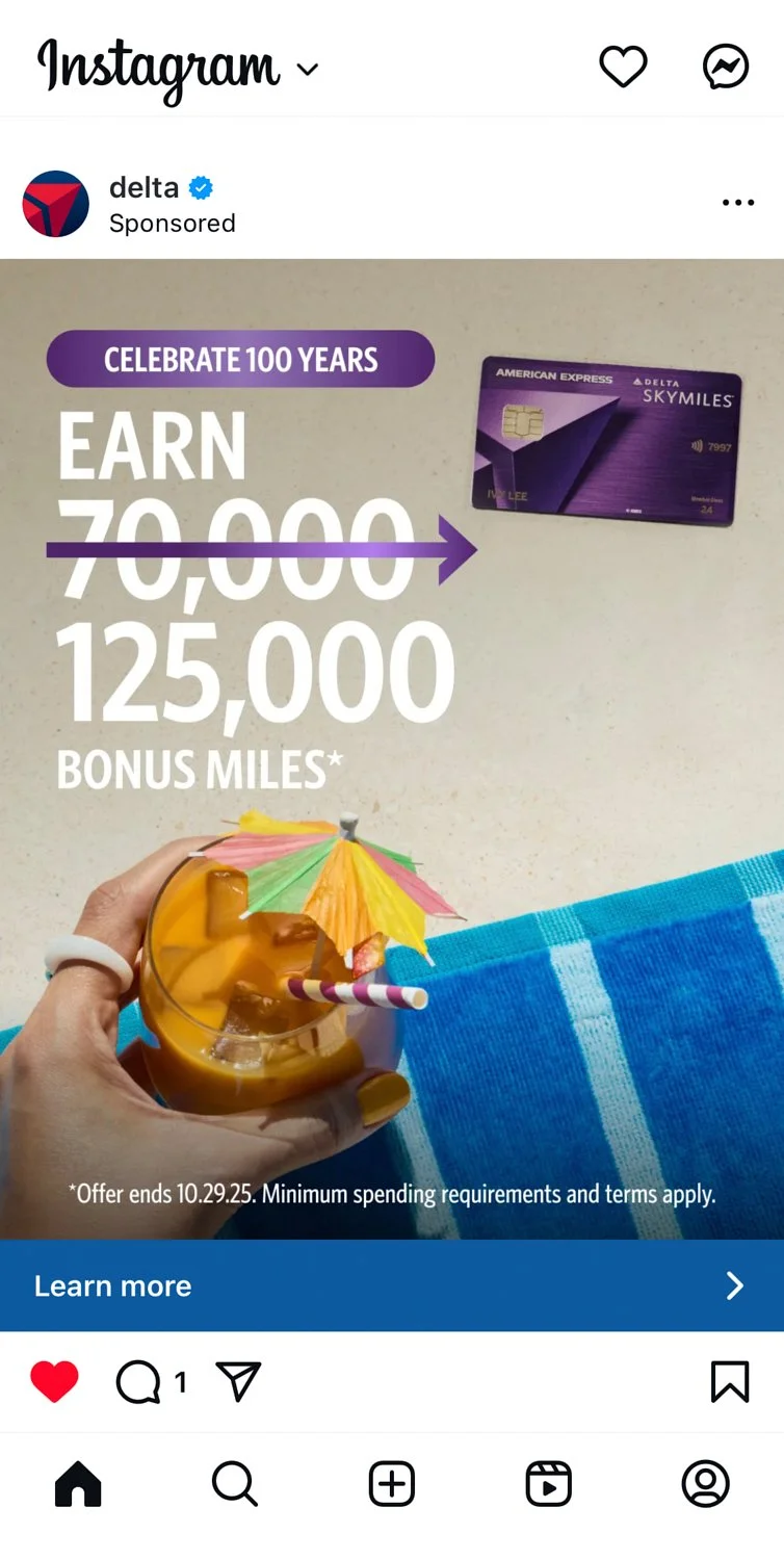 American Express and Delta 100-year social campaign placement.