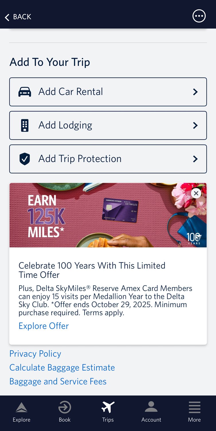 American Express and Delta 125,000-mile offer campaign placement.