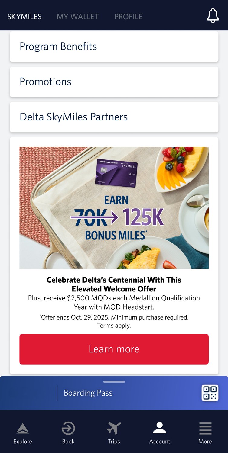 American Express and Delta welcome-offer campaign placement.