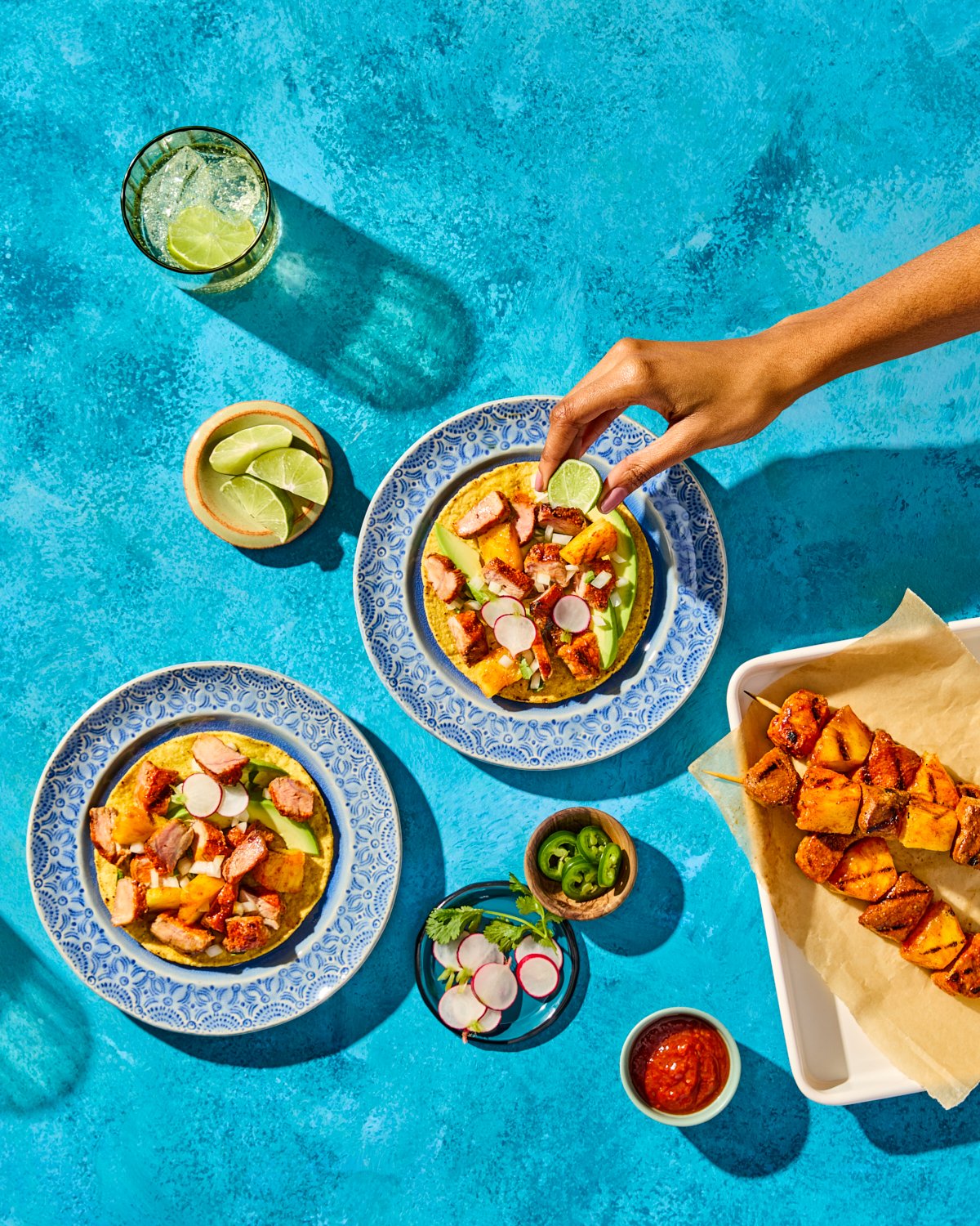 Al pastor pork tostada photographed for National Pork Board’s Taste What Pork Can Do recipe campaign.