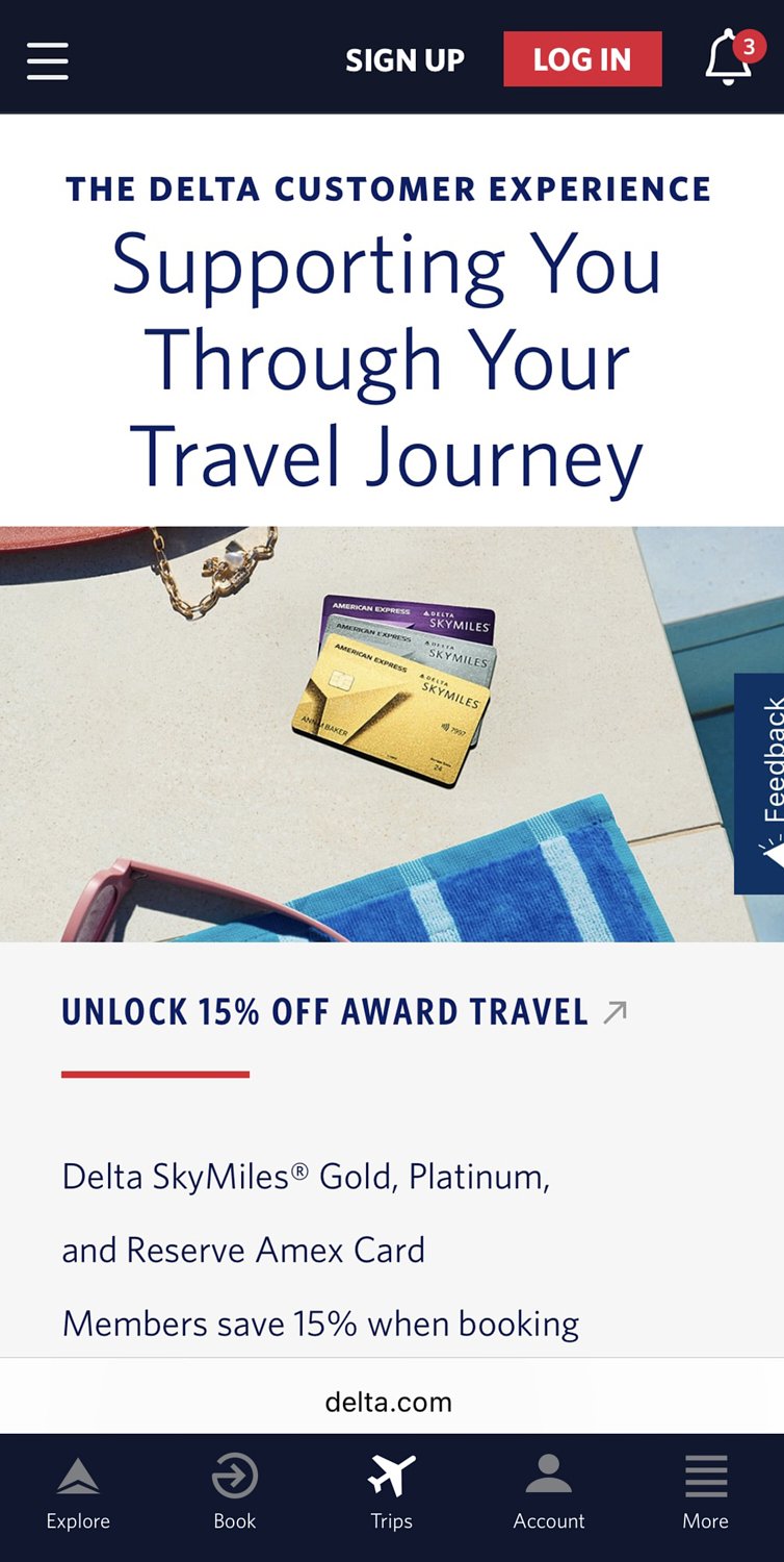 American Express and Delta award travel app campaign placement.