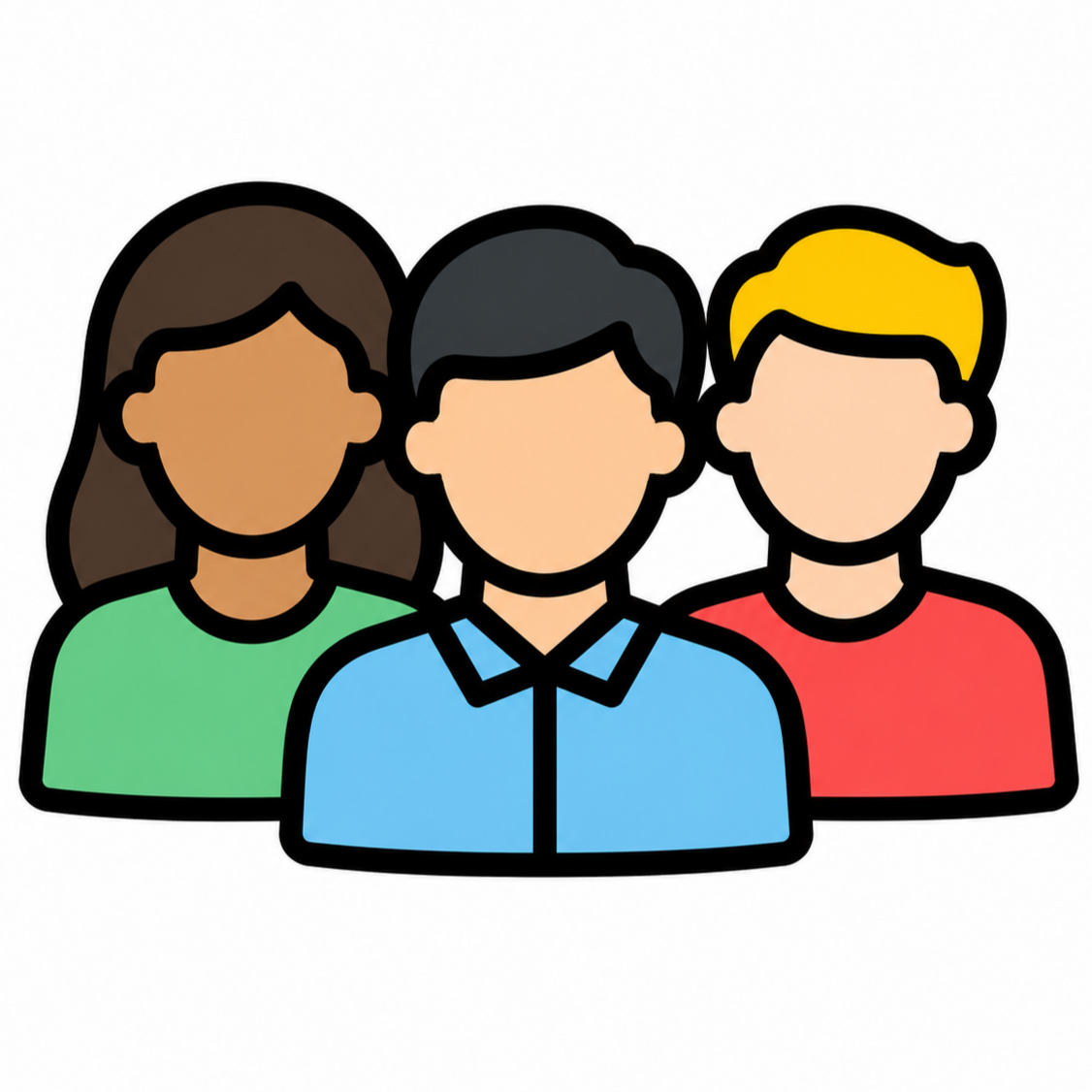 Illustration of three diverse people with blank facial features.