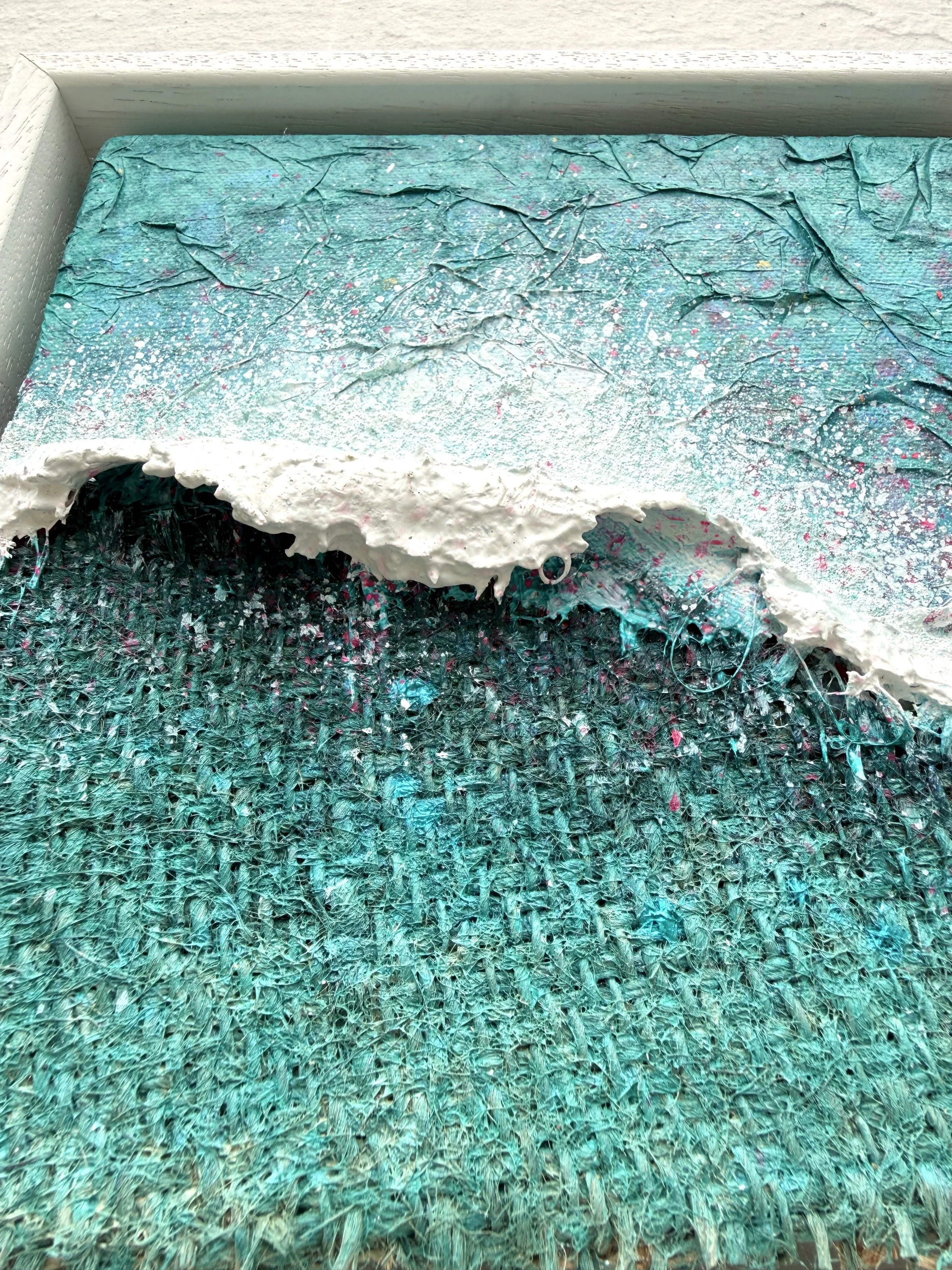 Close-up of hessian coffee bean sack ocean texture in Breaking Away