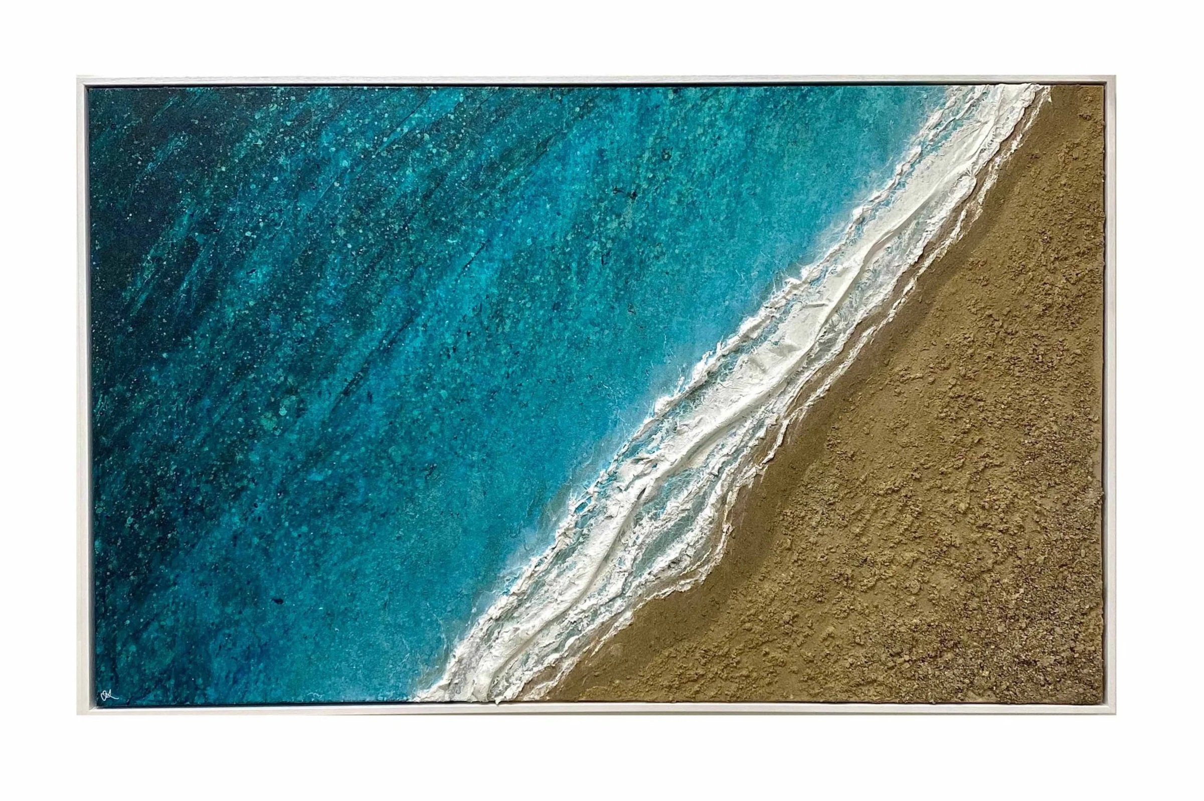 'Moments on the Shoreline' textured ocean painting of Fistral beach in Newquay by Seascape Artist Gemma Lessinger