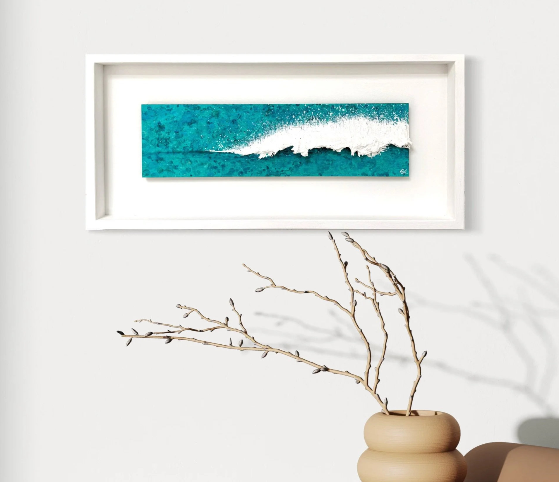 Textured wave painting of Holywell Bay in Cornwall by Gemma Lessinger