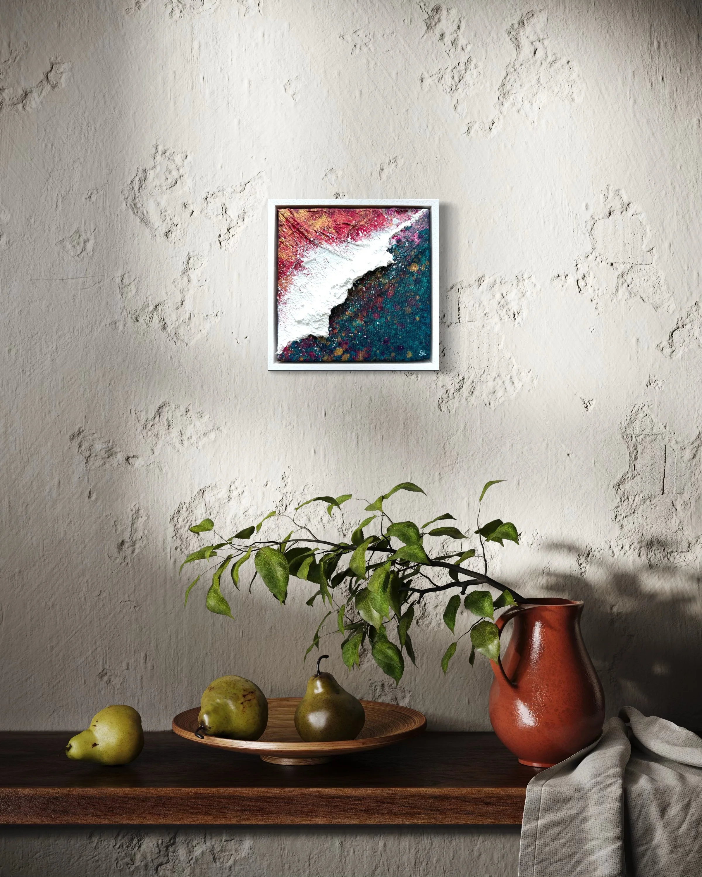 Crantock Sunset shown on a wall above a sideboard in a dining room