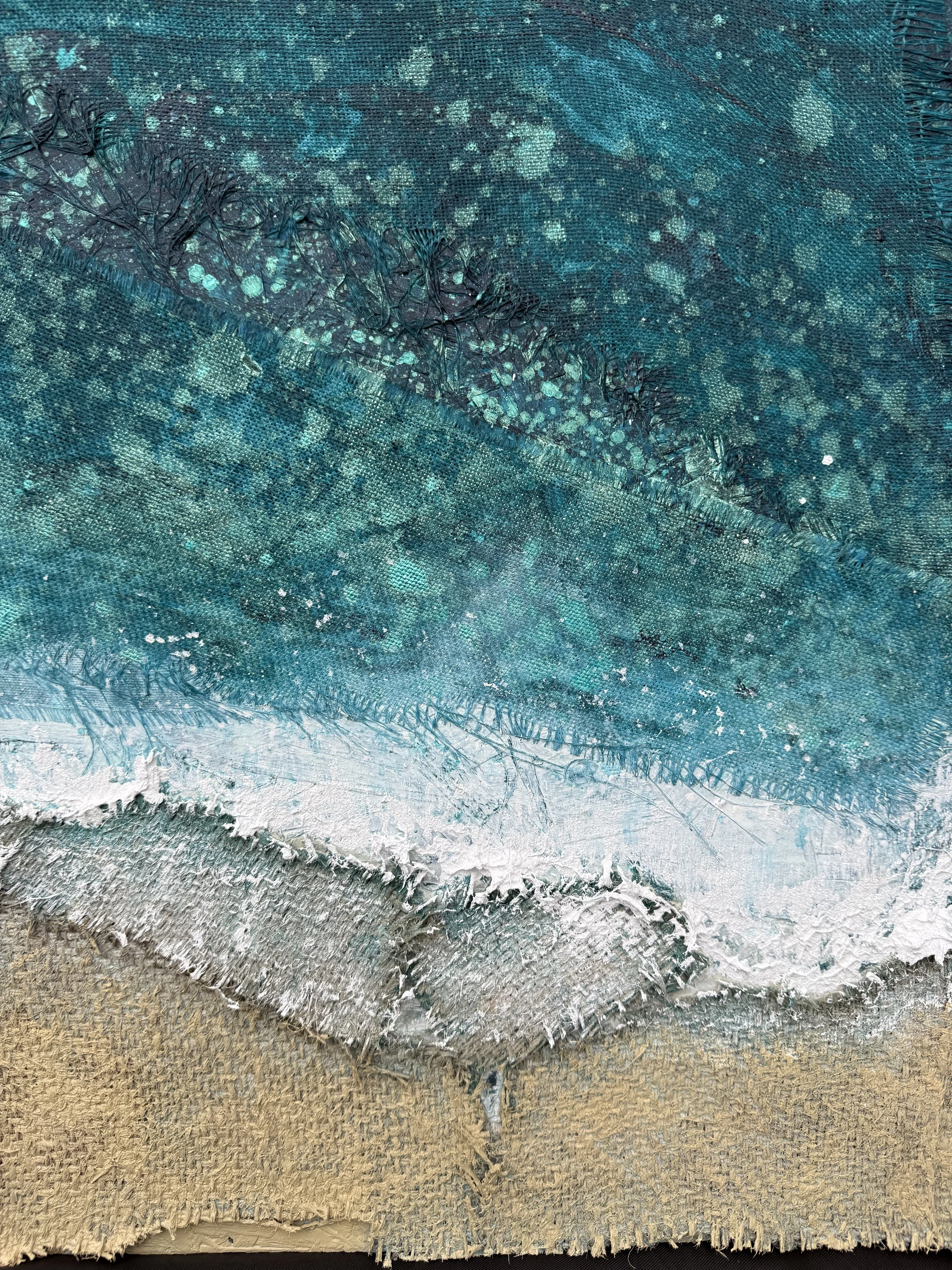 Close-up of the white wave made from rope found on Daymer Bay in The In-Between Hours painting