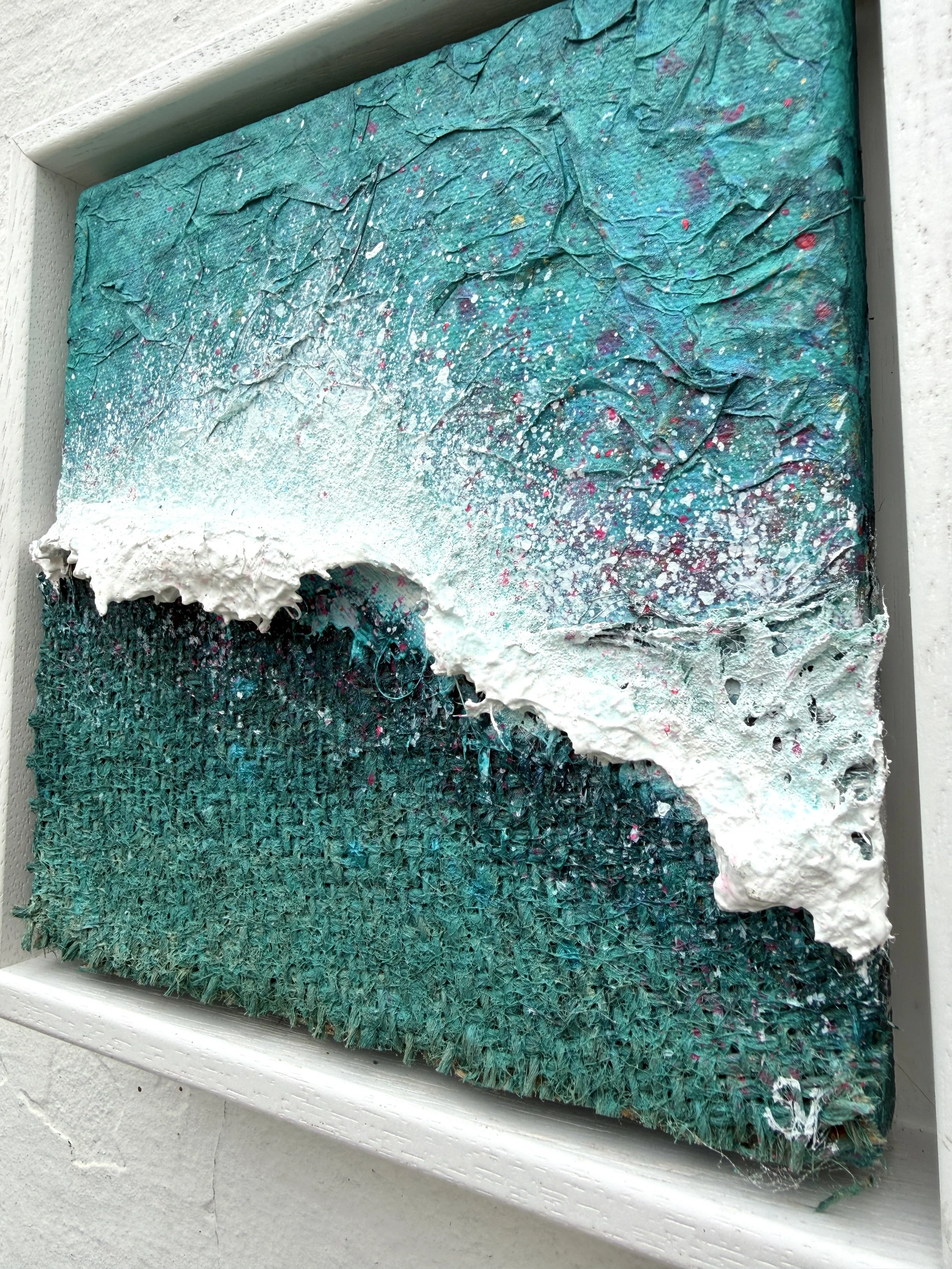 Side view of Breaking Away showing the 3D texture of the wave in the painting