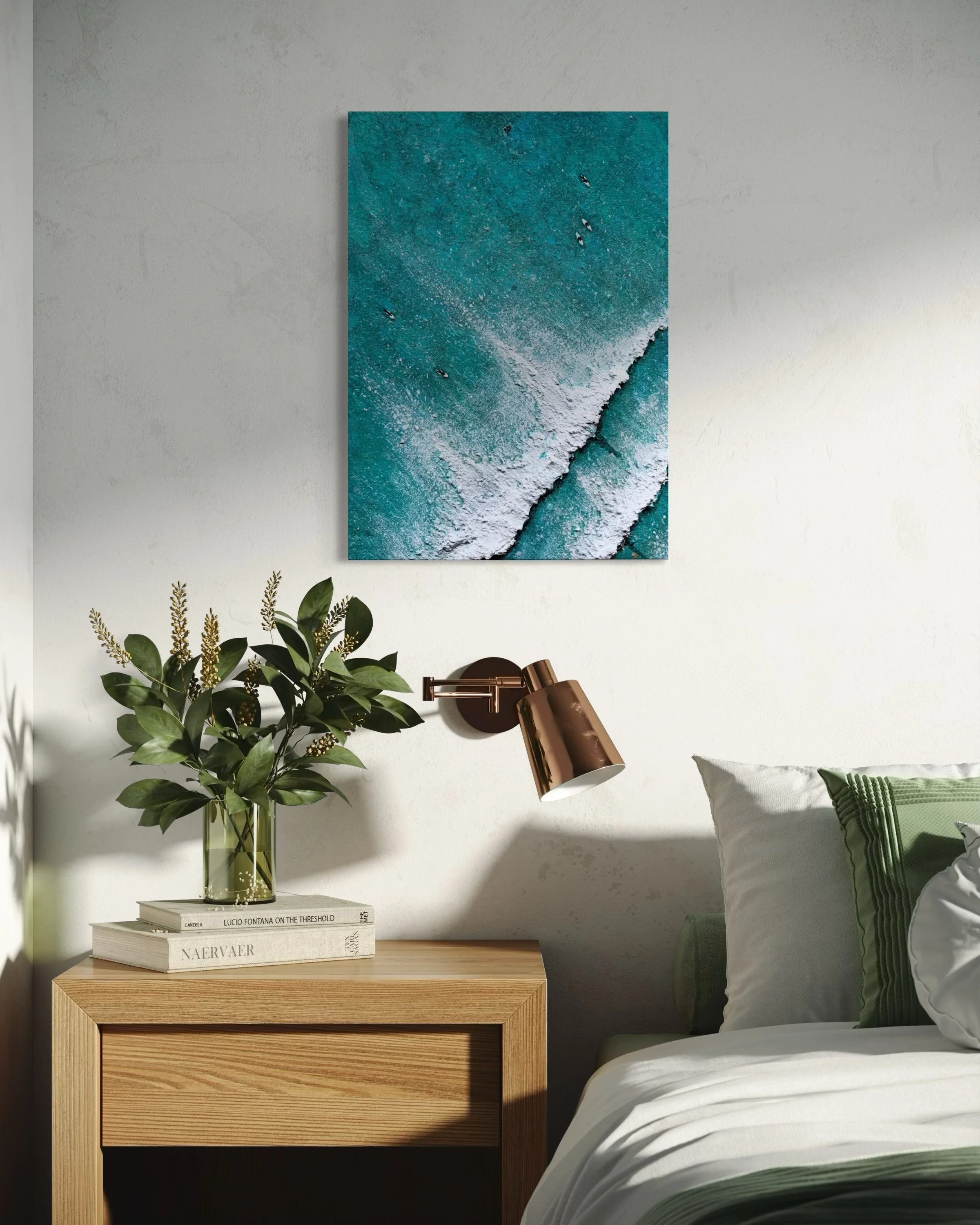 Summer Swell canvas art hanging in bedroom