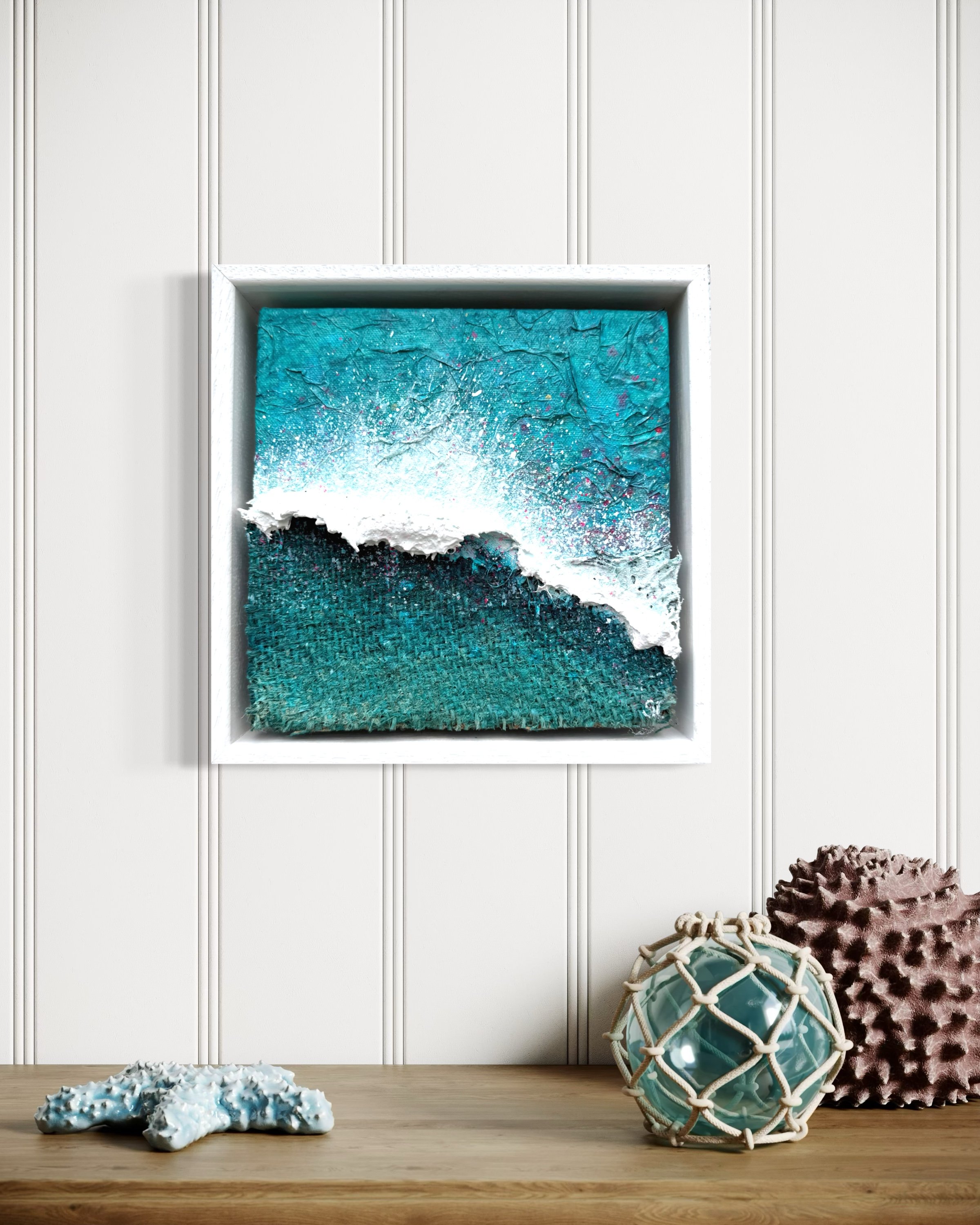 Breaking Away shown up close above a sideboard in a living room