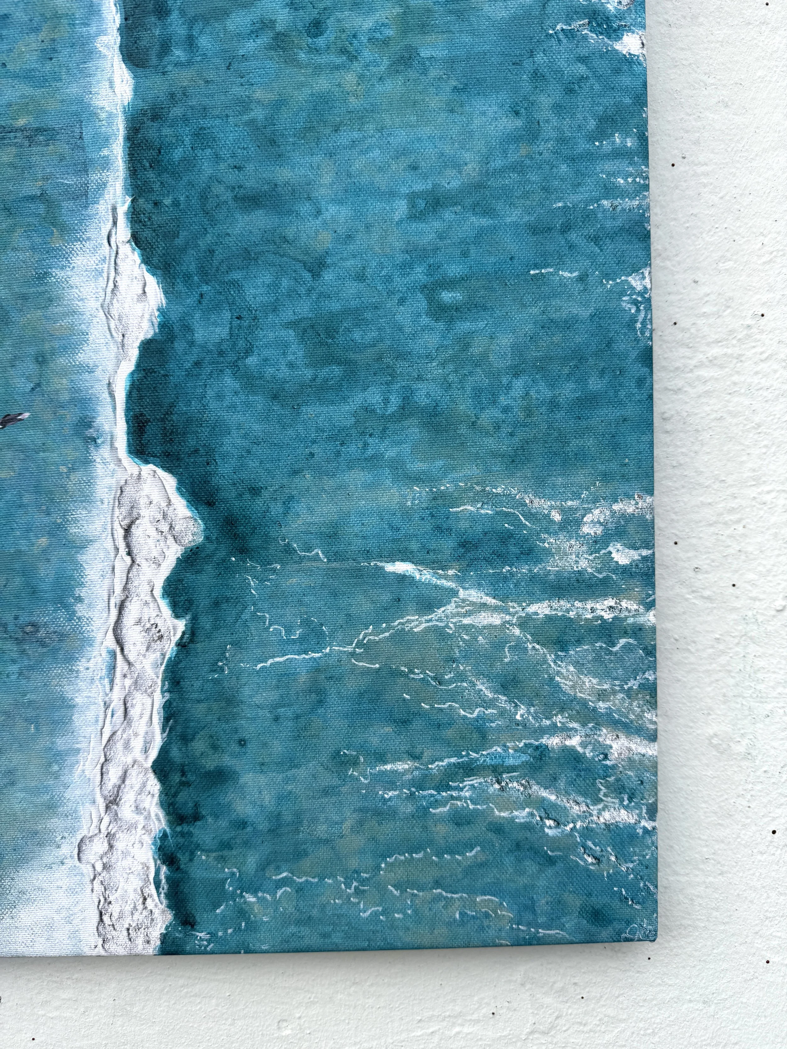 Close-up of the bottom right printed sea texture on the Paddle Out canvas