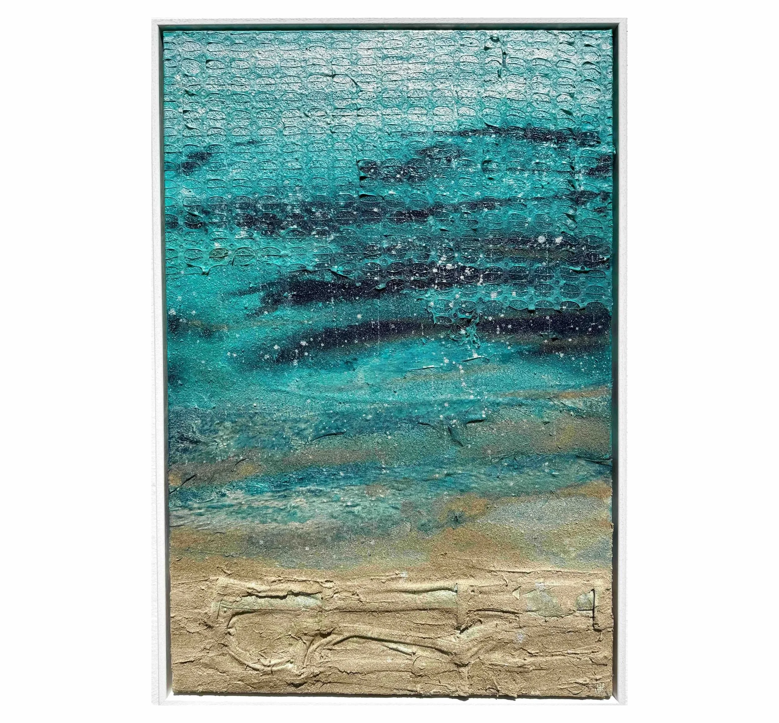 Textured underwater ocean painting  of Porthcurno by Cornwall Seasscape Artist Gemma Lessinger