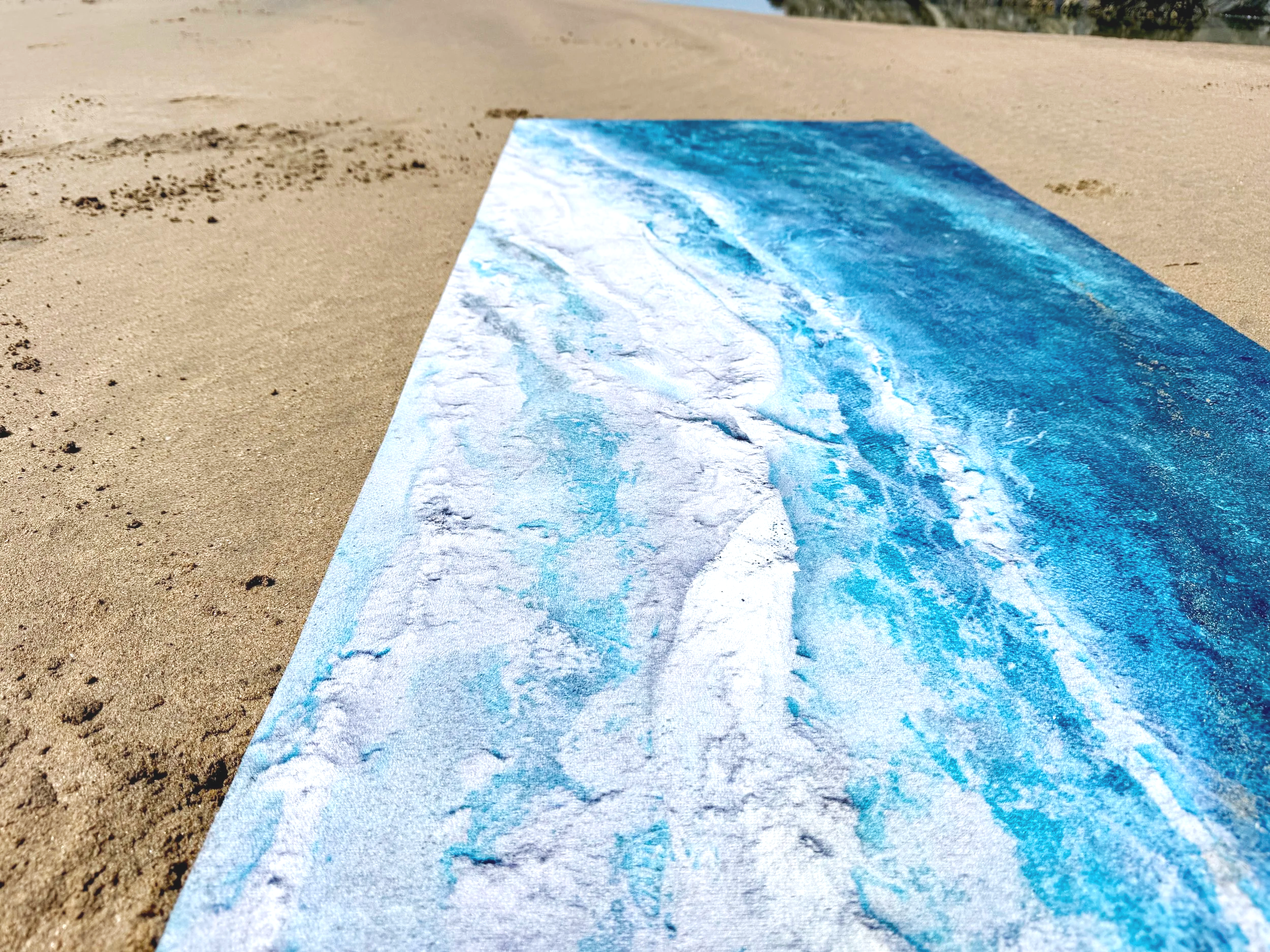 Close-up of printed texture detail on Swell off Shore at Fistral yoga mat