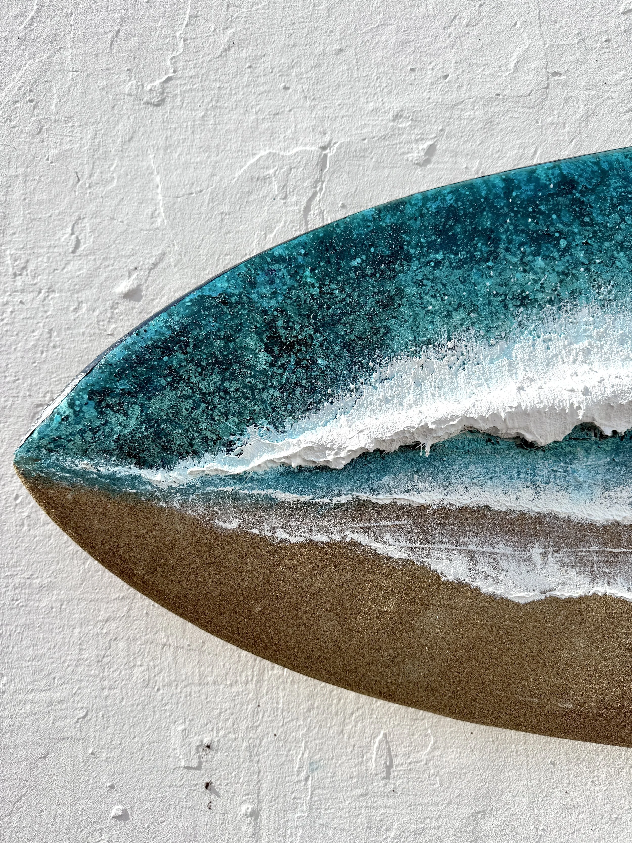 Fistral Surf surfboard painting showing start of building wave shoreline detail