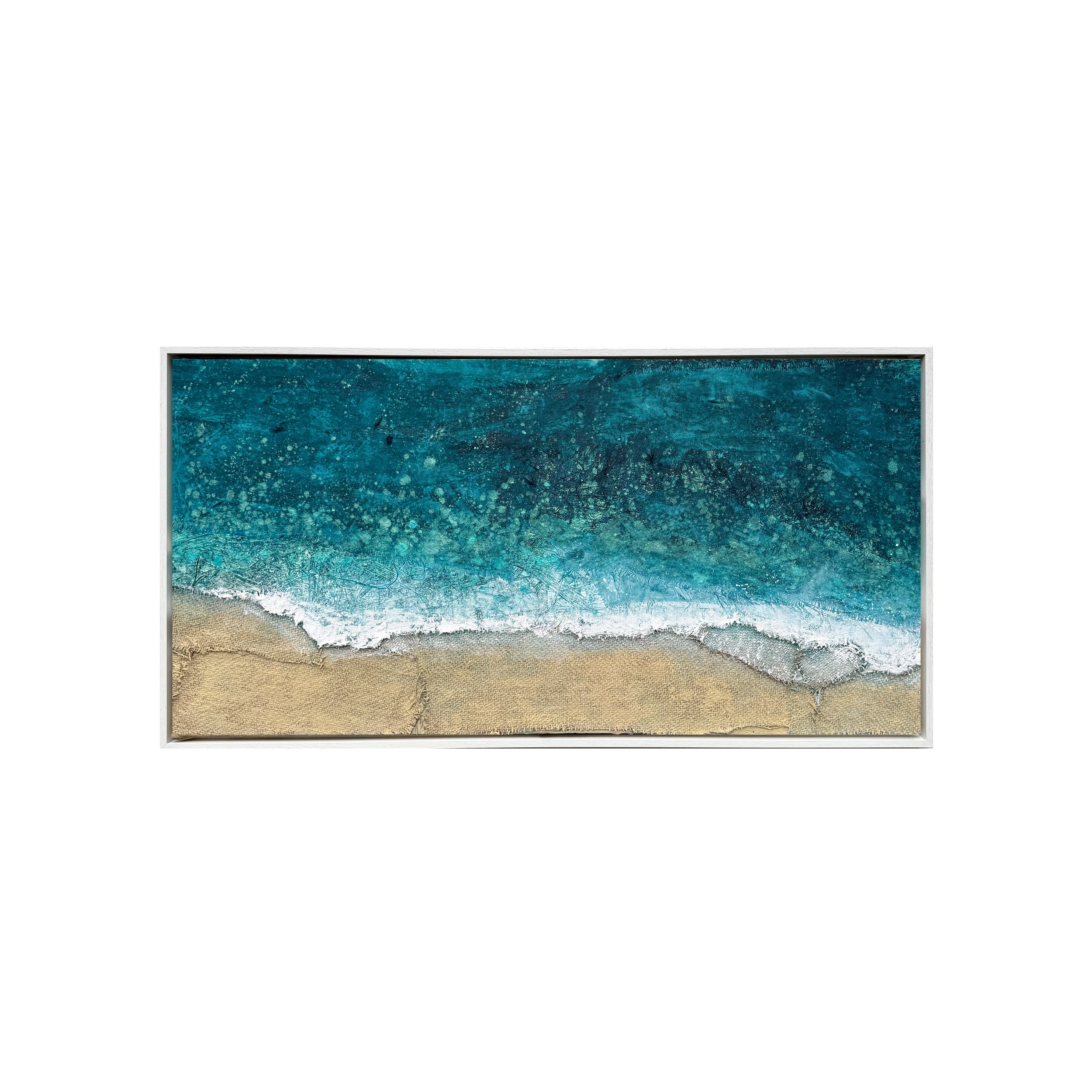 The In-Between Hours, a large original textured seascape painting of Daymer Bay on the Camel Estuary, Cornwall, by Gemma Lessinger In situ: The In-Between Hours, a 122cm x 59cm Daymer Bay painting by