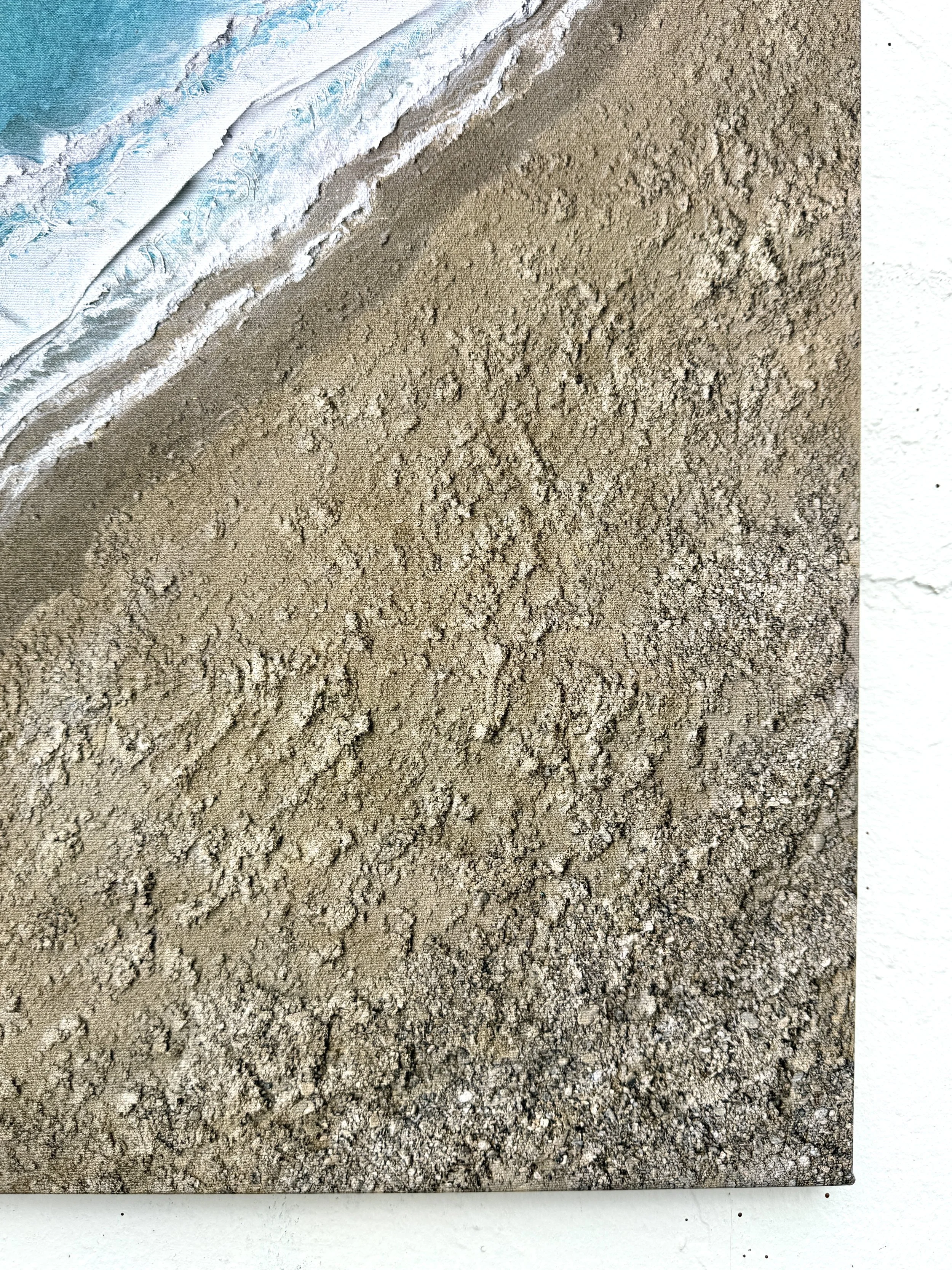 1. Close-up of the bottom right section of the printed sand texture on the Moments on the Shoreline canvas