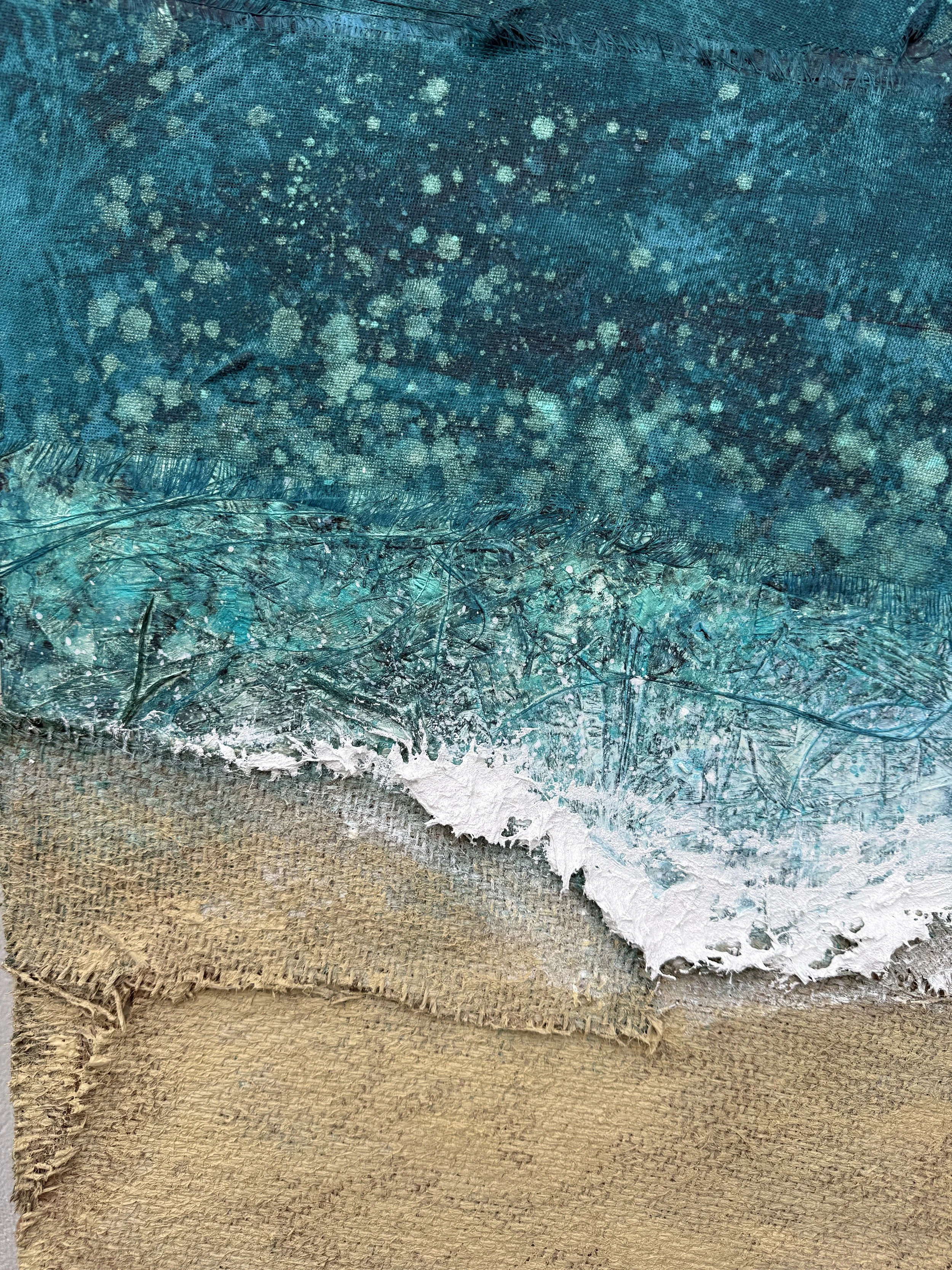 Close-up of the white wave made from rope found on Daymer Bay in The In-Between Hours painting
