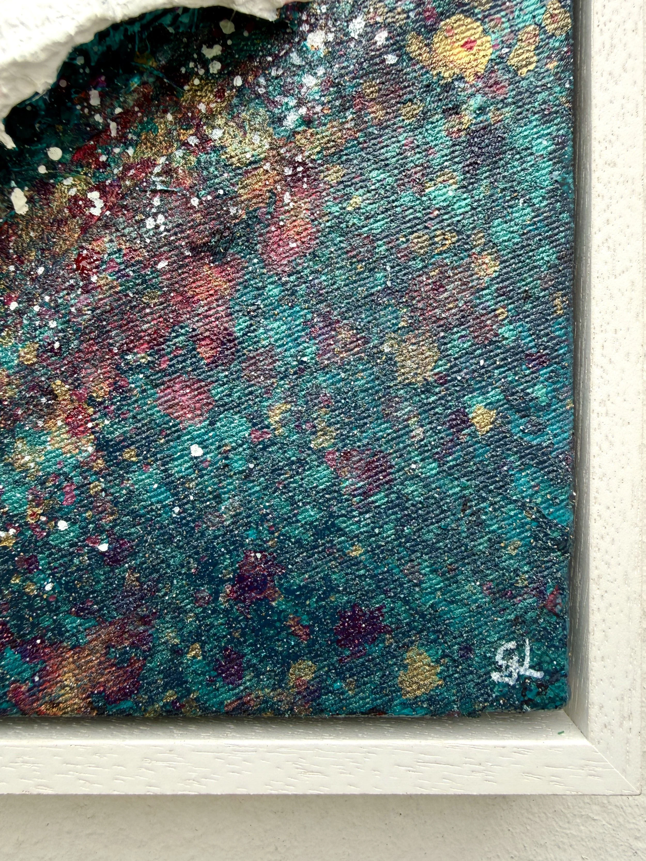 Close-up of vintage Levi’s denim ocean and surfboard fibreglass wave in Crantock Sunset