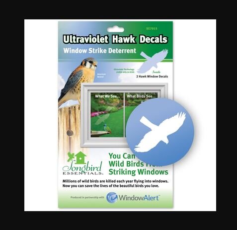 WINDOW ALERT 2 ULTRAVIOLET HAWK DECALS Prevent Window Strikes PROTECT WILD BIRDS 