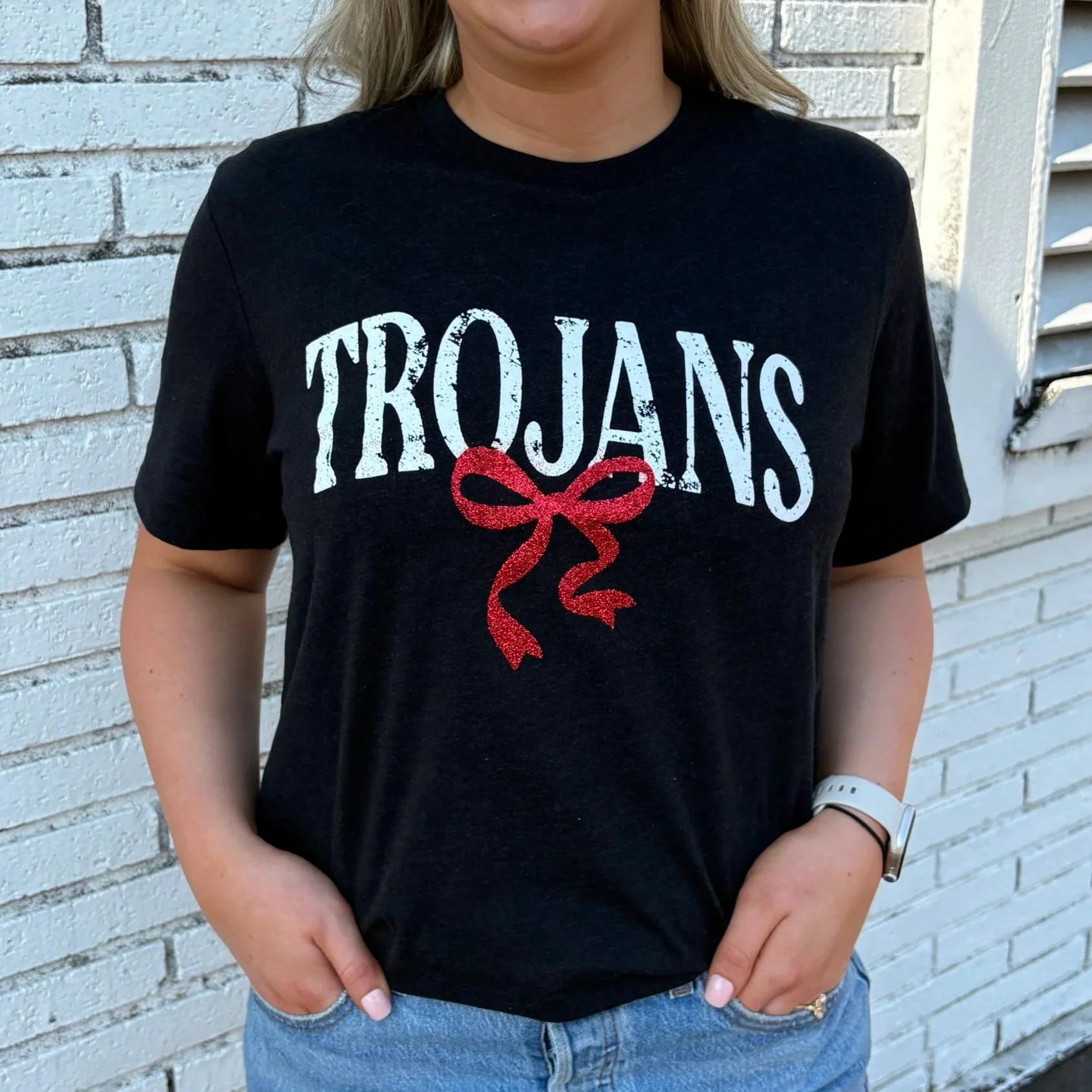 TROJANS GLITTER BOW T-SHIRT