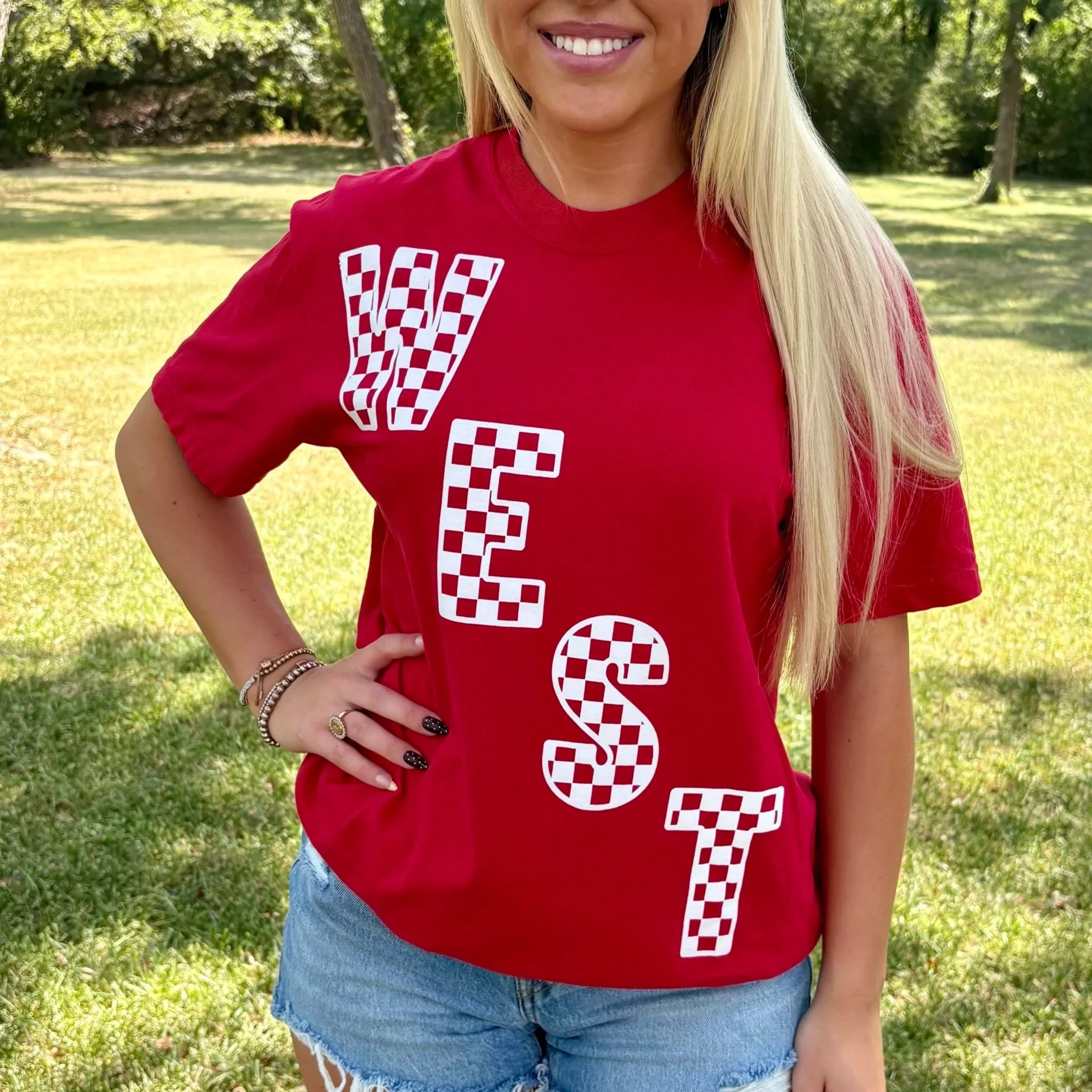 WEST Checkered Print Across Tee