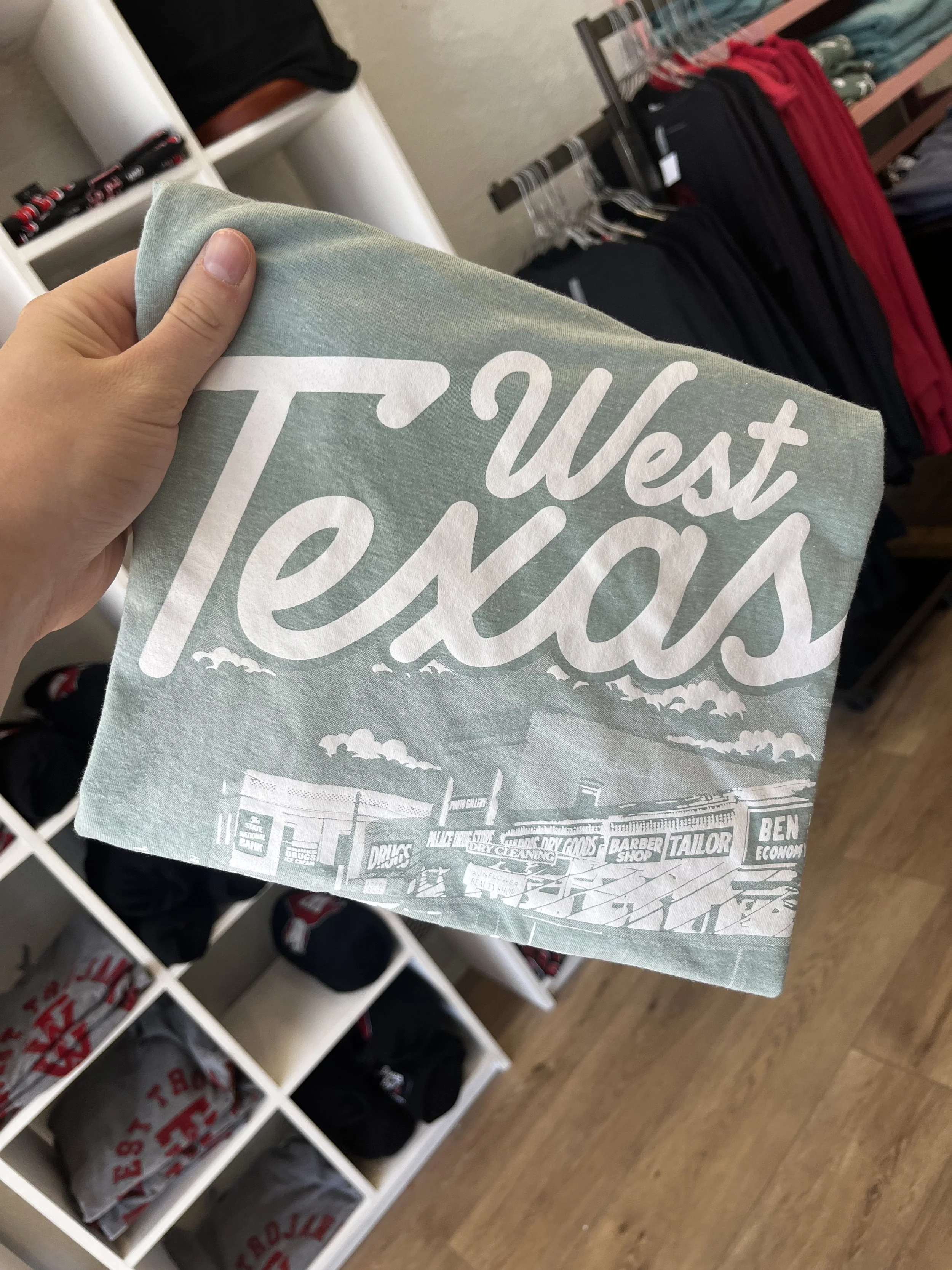 WEST, TEXAS SKETCH T-SHIRT - SAGE