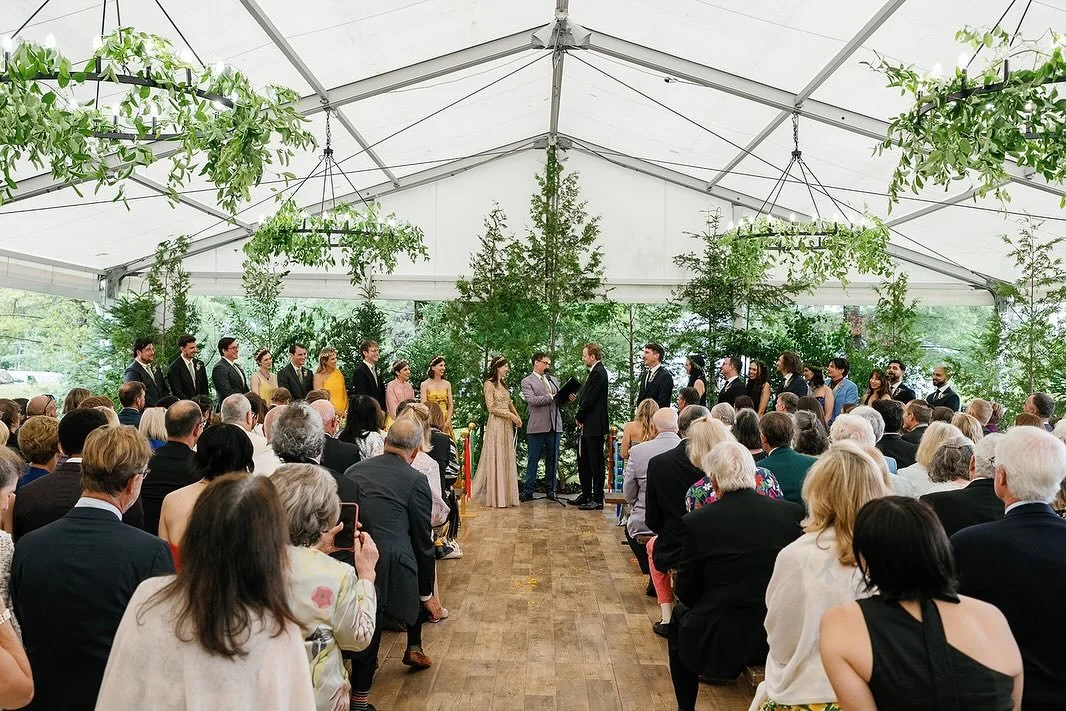When Plan B becomes the wedding ceremony reality. Every Saturday this summer it has rained. This forest cocktail tent stole the show during B&amp;R ceremony.