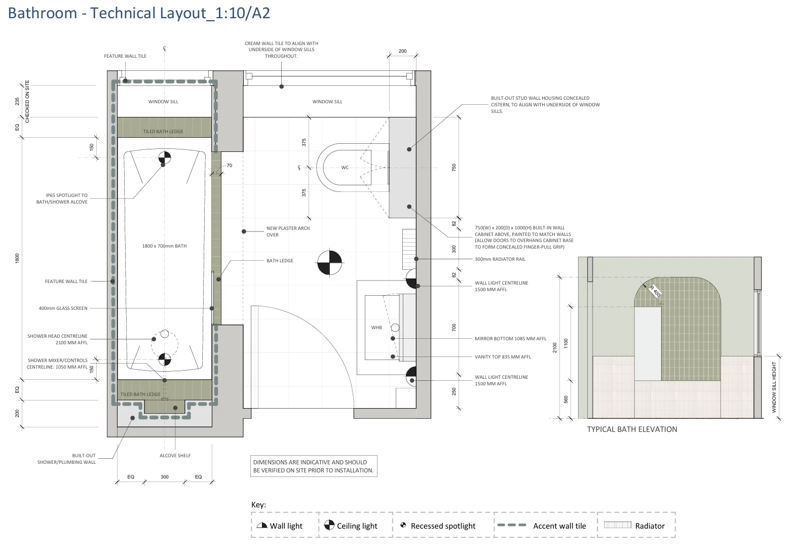 Mid-century bathroom detail layout