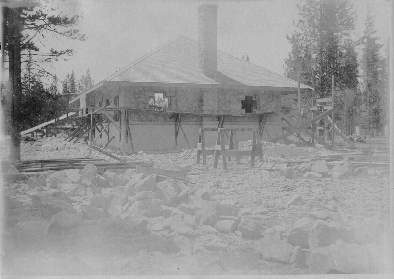  Construction of West Yellowstone depot, circa 1909. 