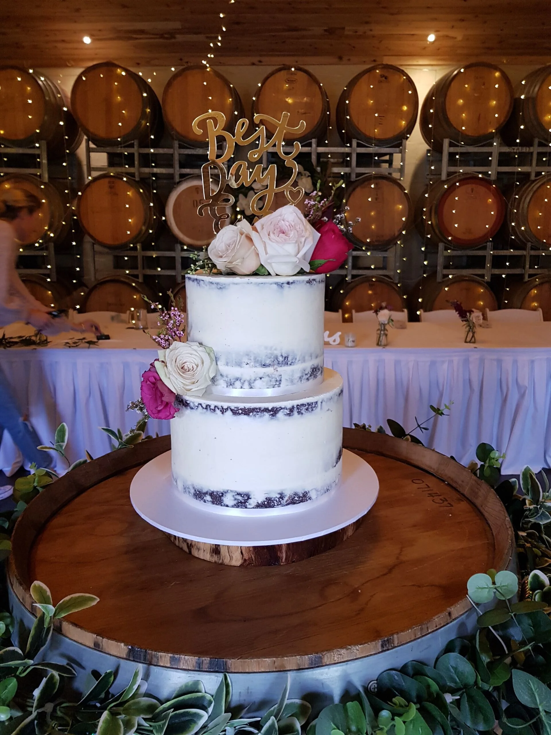2 tier semi naked wedding cake