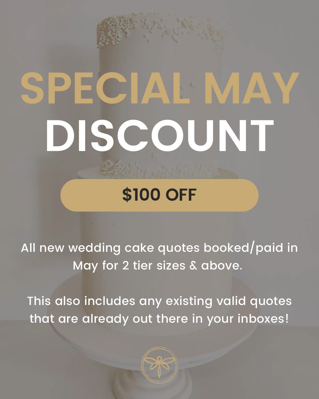 🍰All new wedding cake quotes booked/paid in May for 2 tier sizes &amp; above will have a $100 discount on them, this includes any existing valid/in-date quotes that are already out there in your inboxes. 💌

This is something I've never done before 