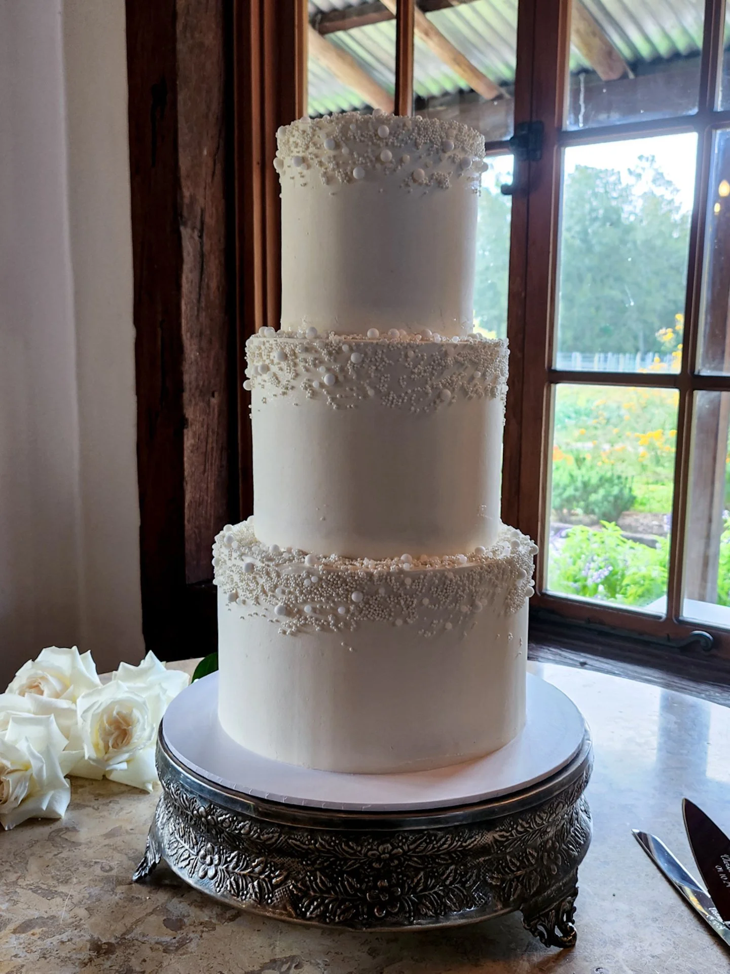 For Chelsea &amp; Jack&rsquo;s special day at @Circa1876 we created a three-tier ganache cake in a dreamy combo of white chocolate raspberry and caramel, finished with delicate pearl details. 🤍

A sweet centrepiece for a love story set in the heart 