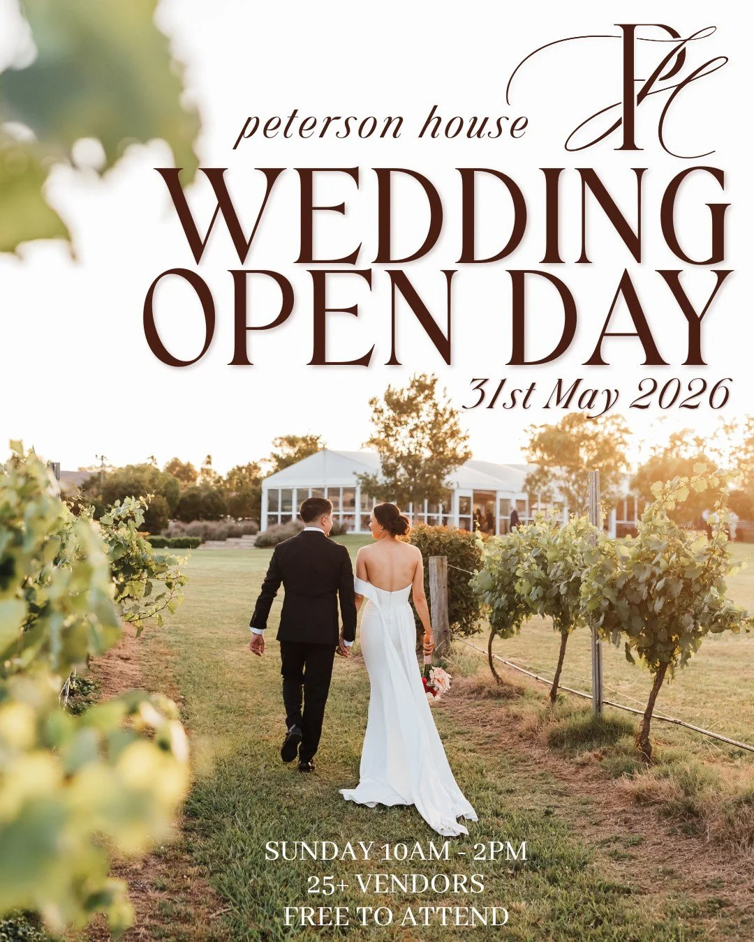 Join us on Sunday 31st May from 10am &ndash; 2pm for the Peterson House Open Day, featuring 25+ of the Hunter Valley&rsquo;s best wedding industry professionals. Come and get expert guidance cakes &amp; planning your perfect day in the most beautiful