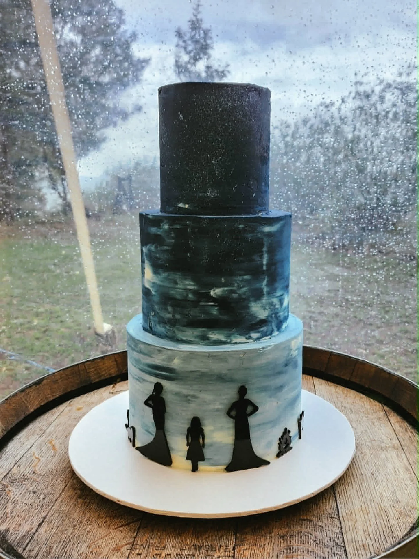 Sometimes a brief comes in and you just know it's going to be special 🥹✨

Eleanor &amp; Beth's three tier reverse ombre, midnight galaxy fading to sky blue with their whole little family captured in custom acrylic silhouettes at the base 🌌🐾

This 