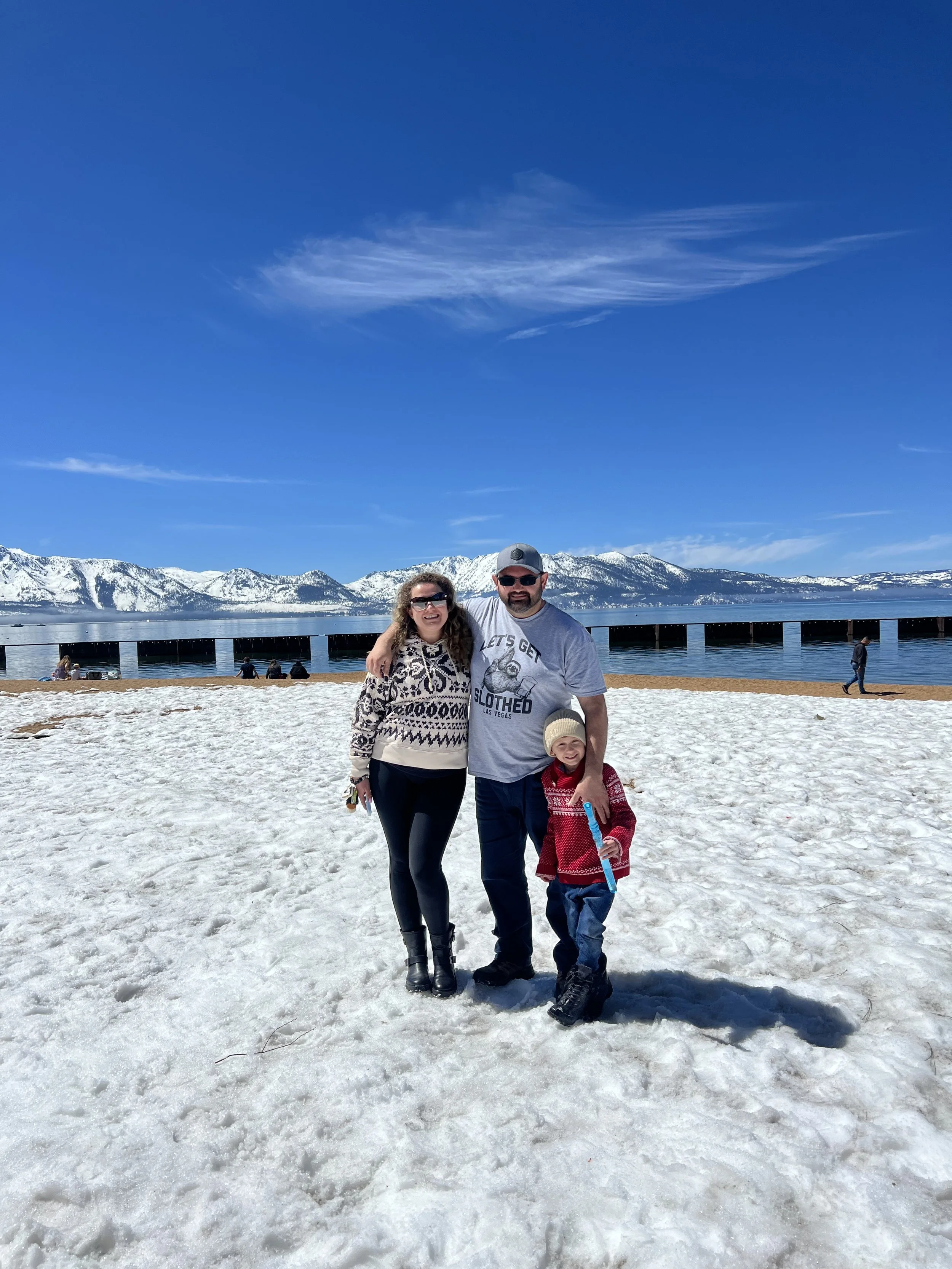 Lakeside Beach.  They have a playground and it is easy to access, cool spot to quickly go see the lake in the snow.  In summer they sometimes charge entry and parking can be tough.  There is a hotel bar/restaurant called the landing across the street