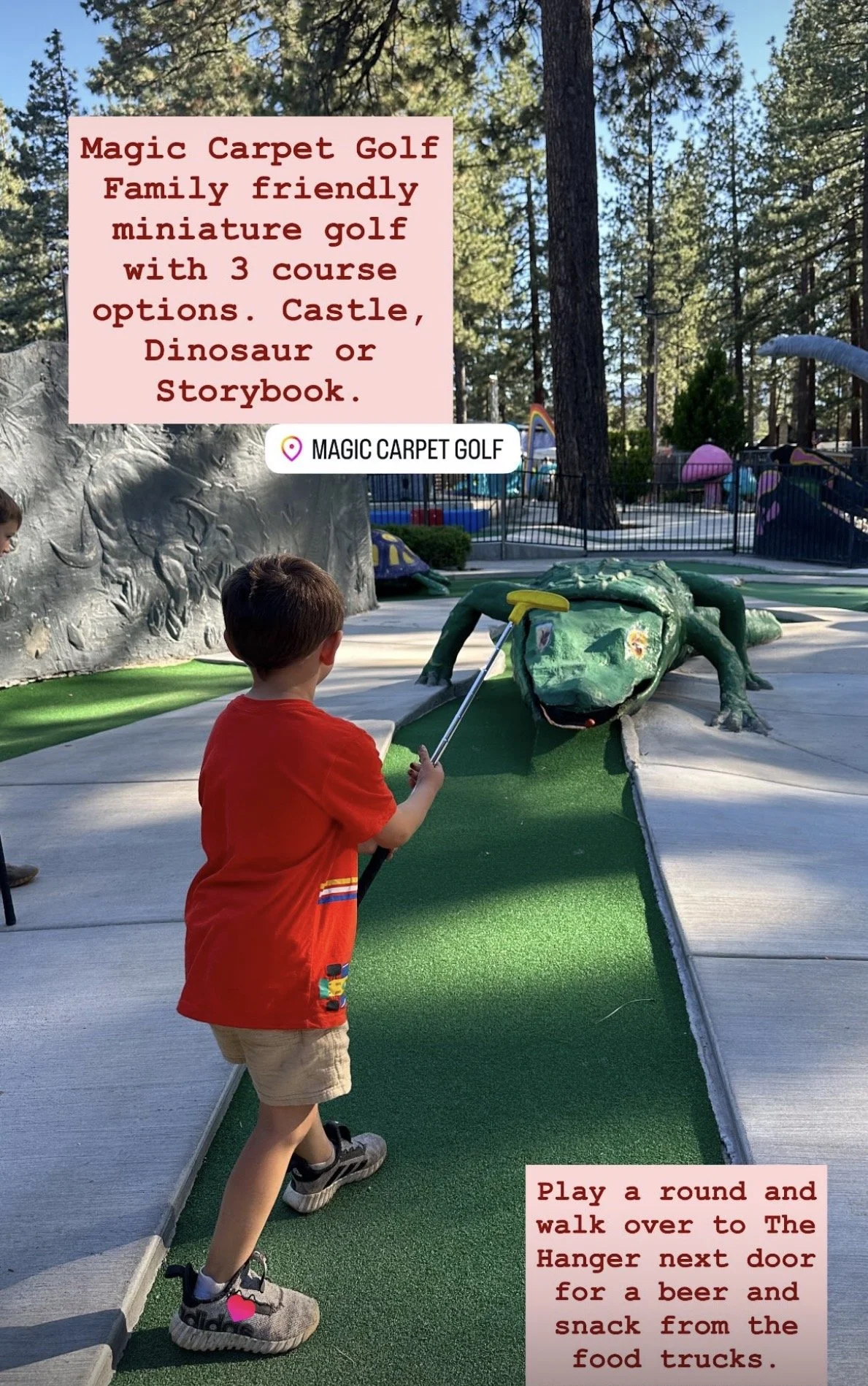 Magic Carpet Mini Golf.  Cute little course.  Next door to an outdoor brewery with food trucks. 