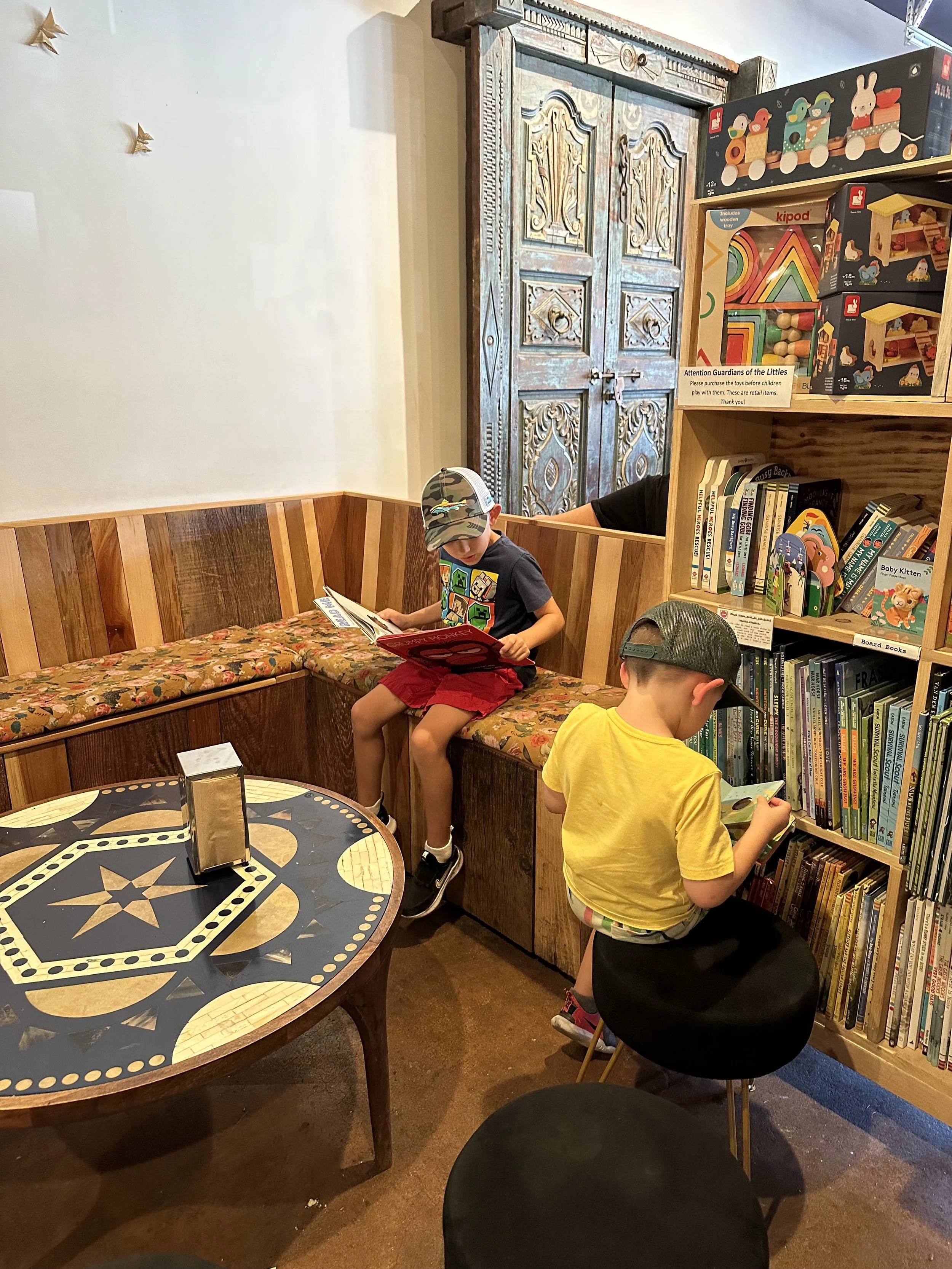 Cuppa Tahoe. Really cute combo of bookstore, coffee shop and work space.  They have a children's area with a box of books that the kids can read, really good coffee and nice atmosphere.  The owner is very nice and is originally from the Bay Area. 