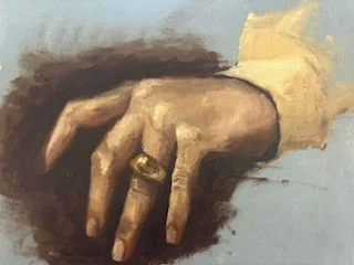 "Hand Study",  Oil paint on canvas board, 7" x 5"