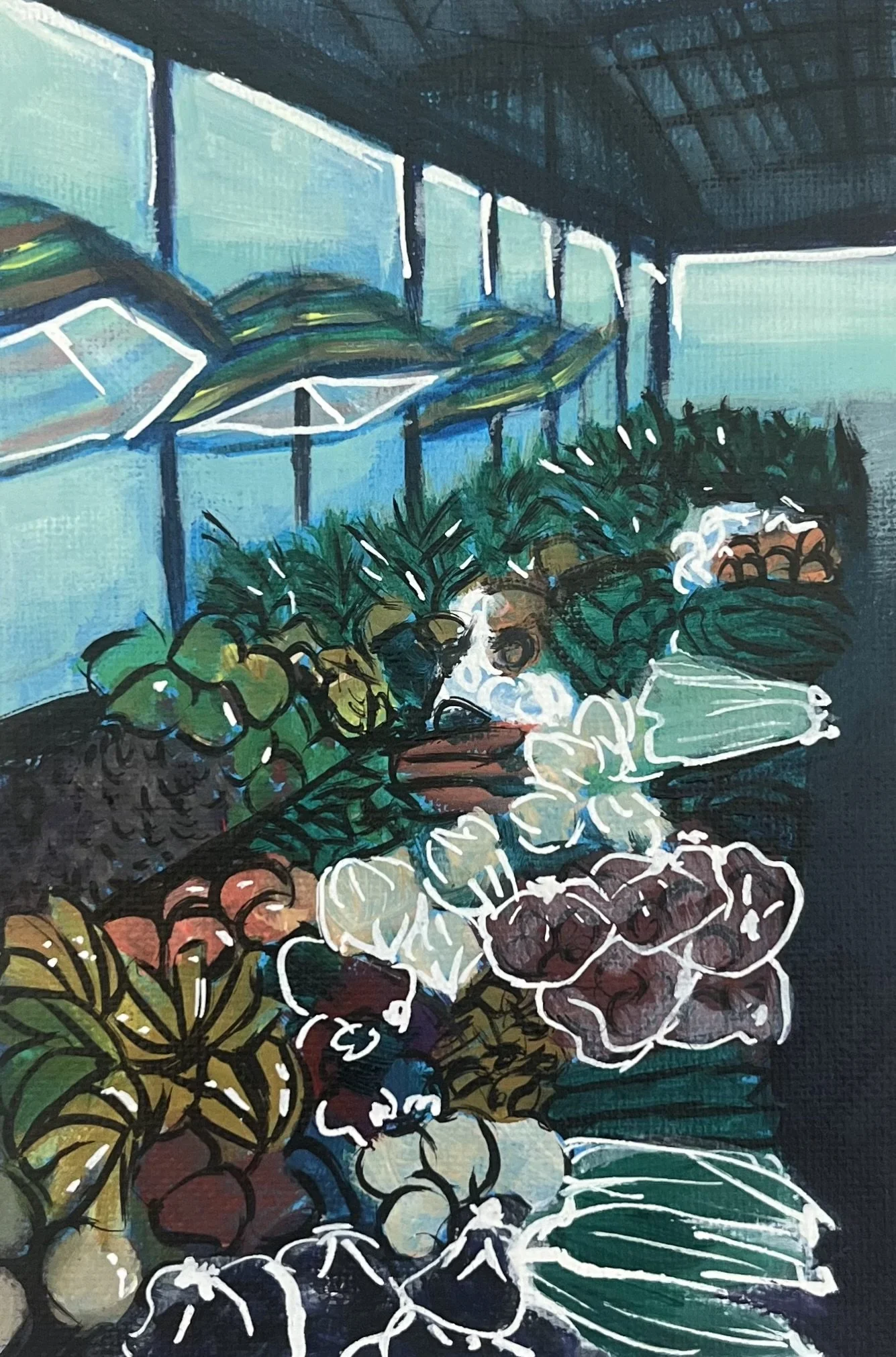 "Hilo Market", Oil on canvas board, 3" x 4"